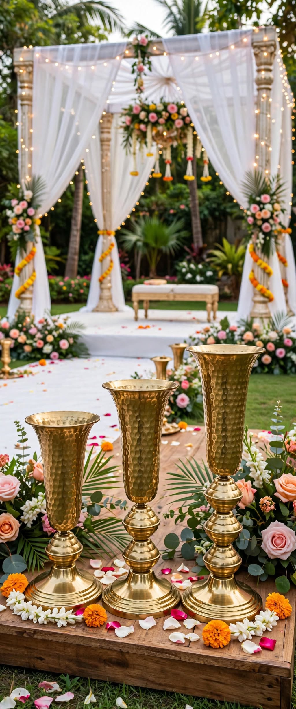 Premium Golden Goblet Vase for Wedding & Stage Decoration