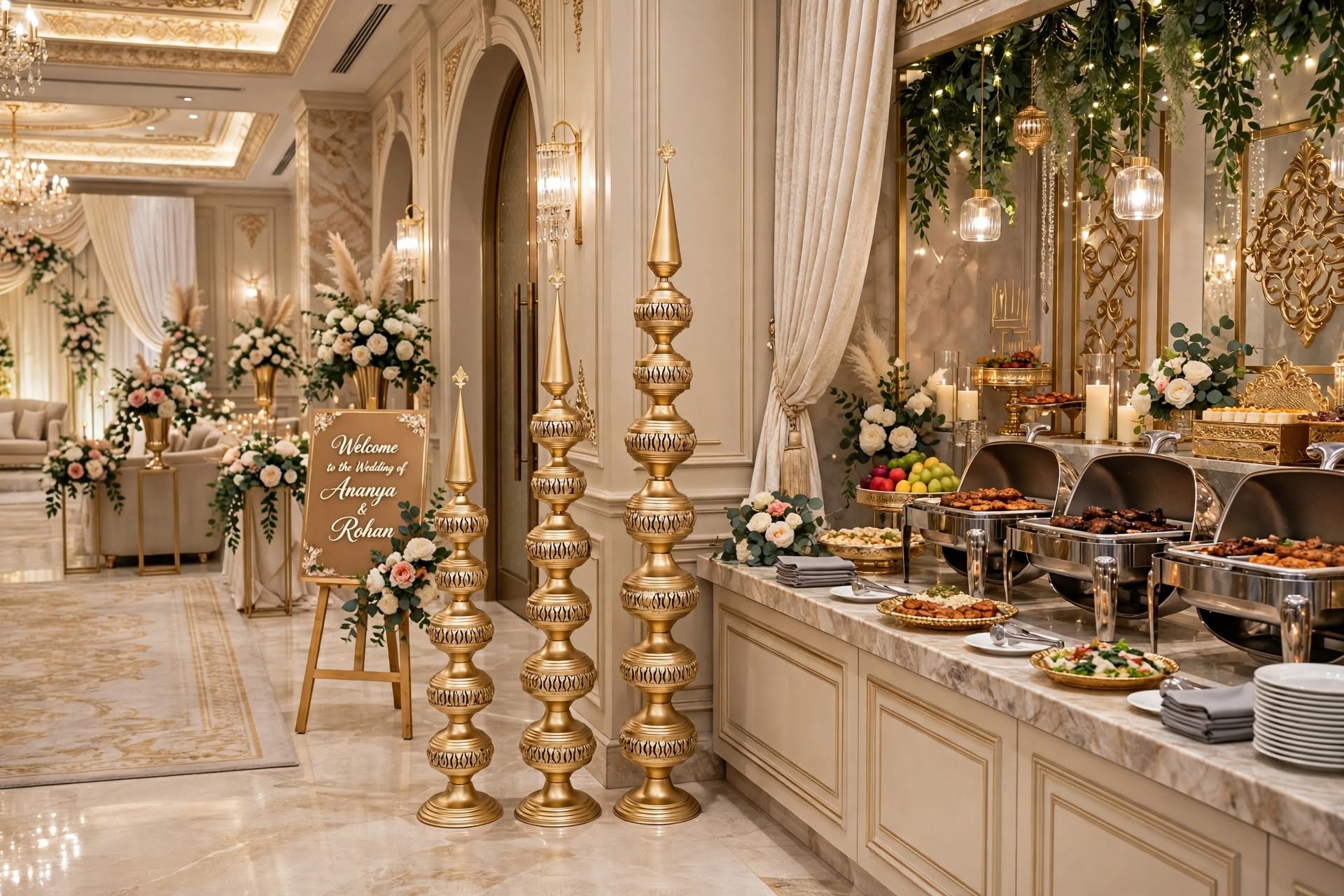 Premium Golden Kalash Pillars for Wedding Stage Decoration