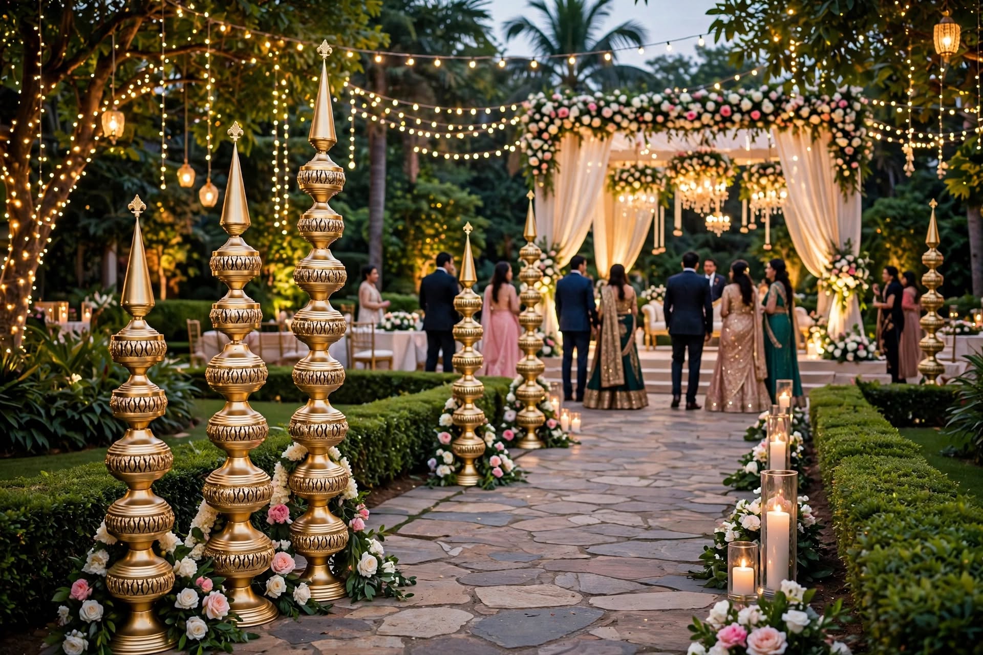 Premium Golden Kalash Pillars for Wedding Stage Decoration