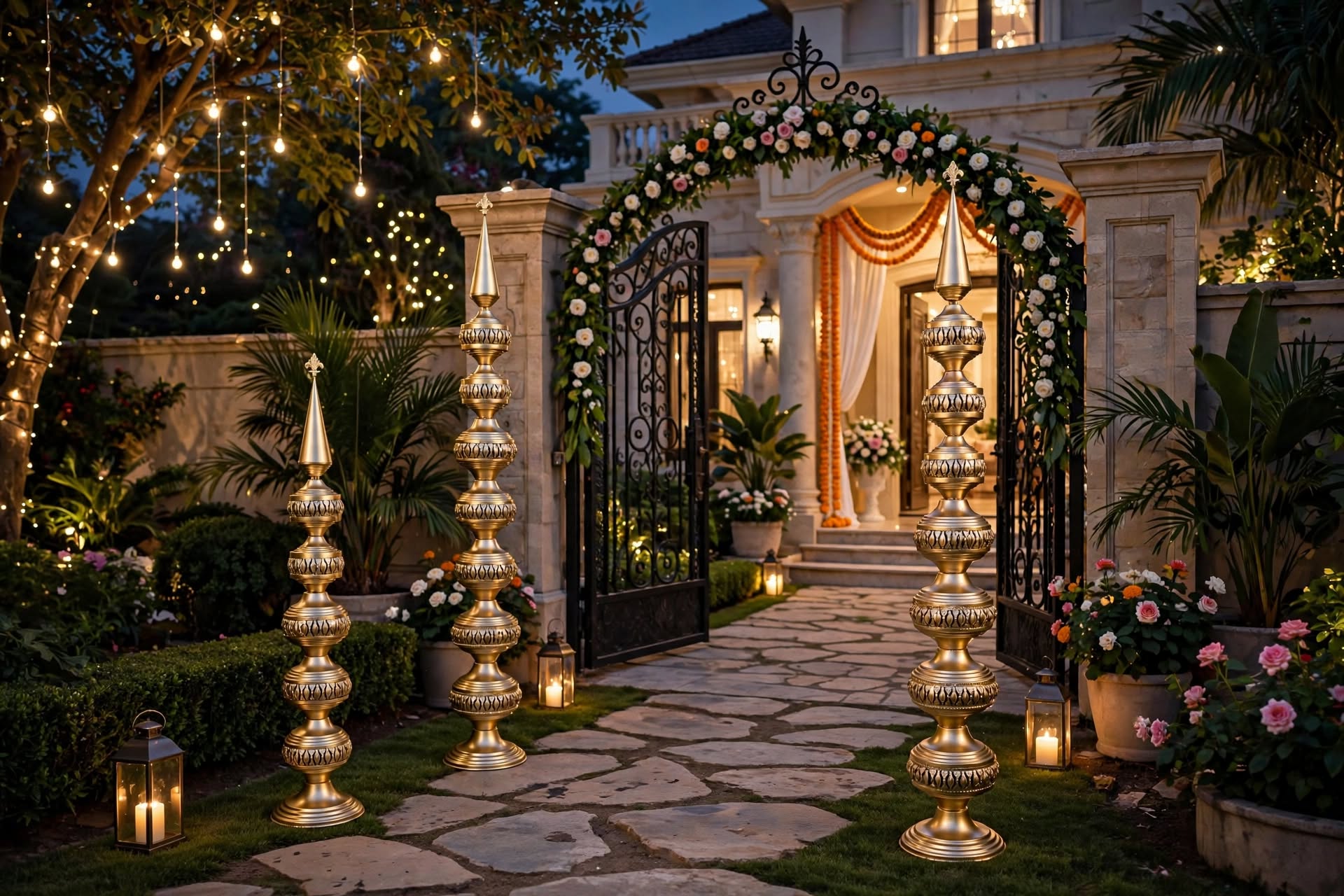 Premium Golden Kalash Pillars for Wedding Stage Decoration
