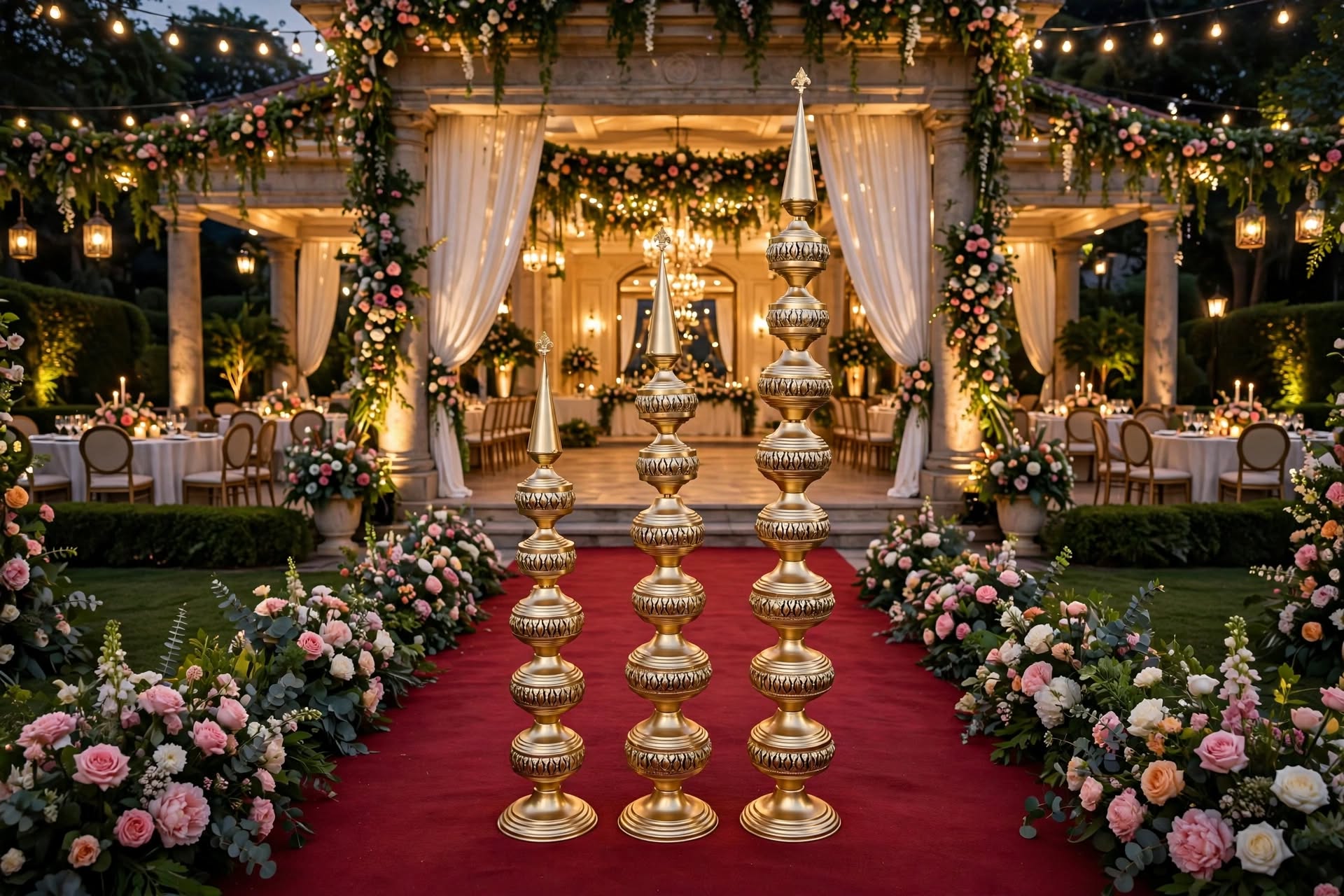 Premium Golden Kalash Pillars for Wedding Stage Decoration