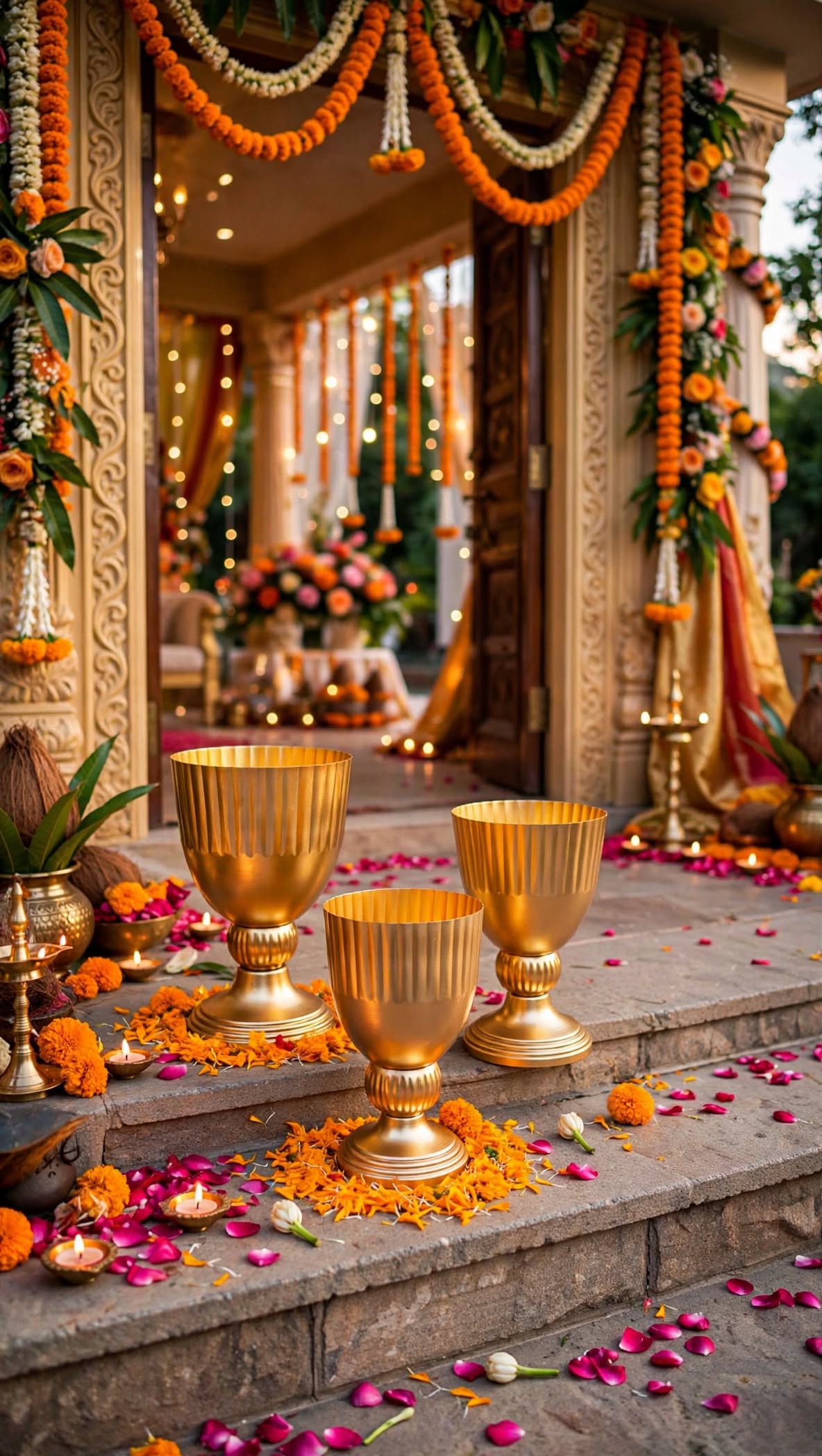 Premium Golden Voblet Vase for Wedding & Stage Decoration