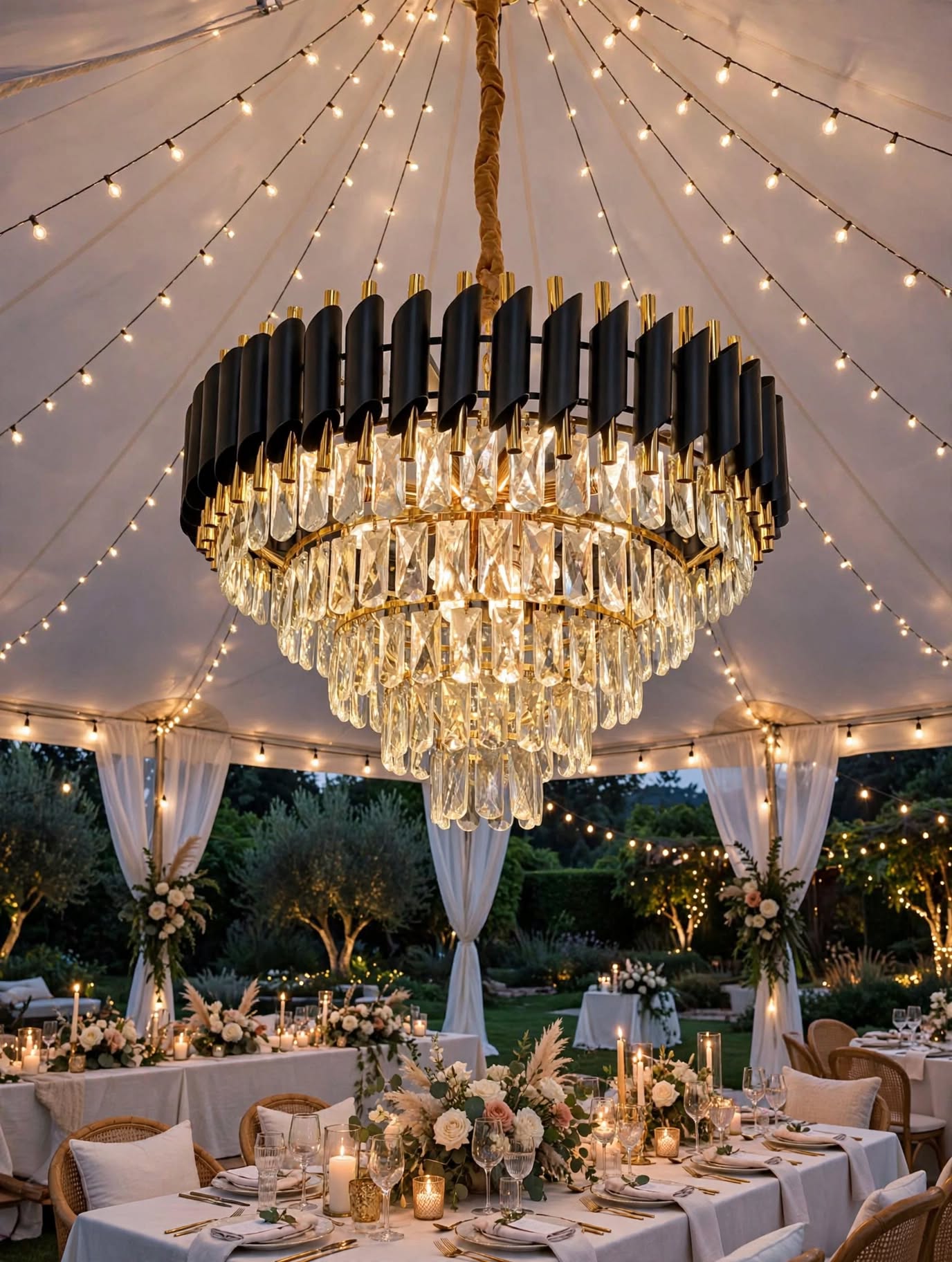 Premium Black Gold Chandelier for Wedding and Stage Decoration
