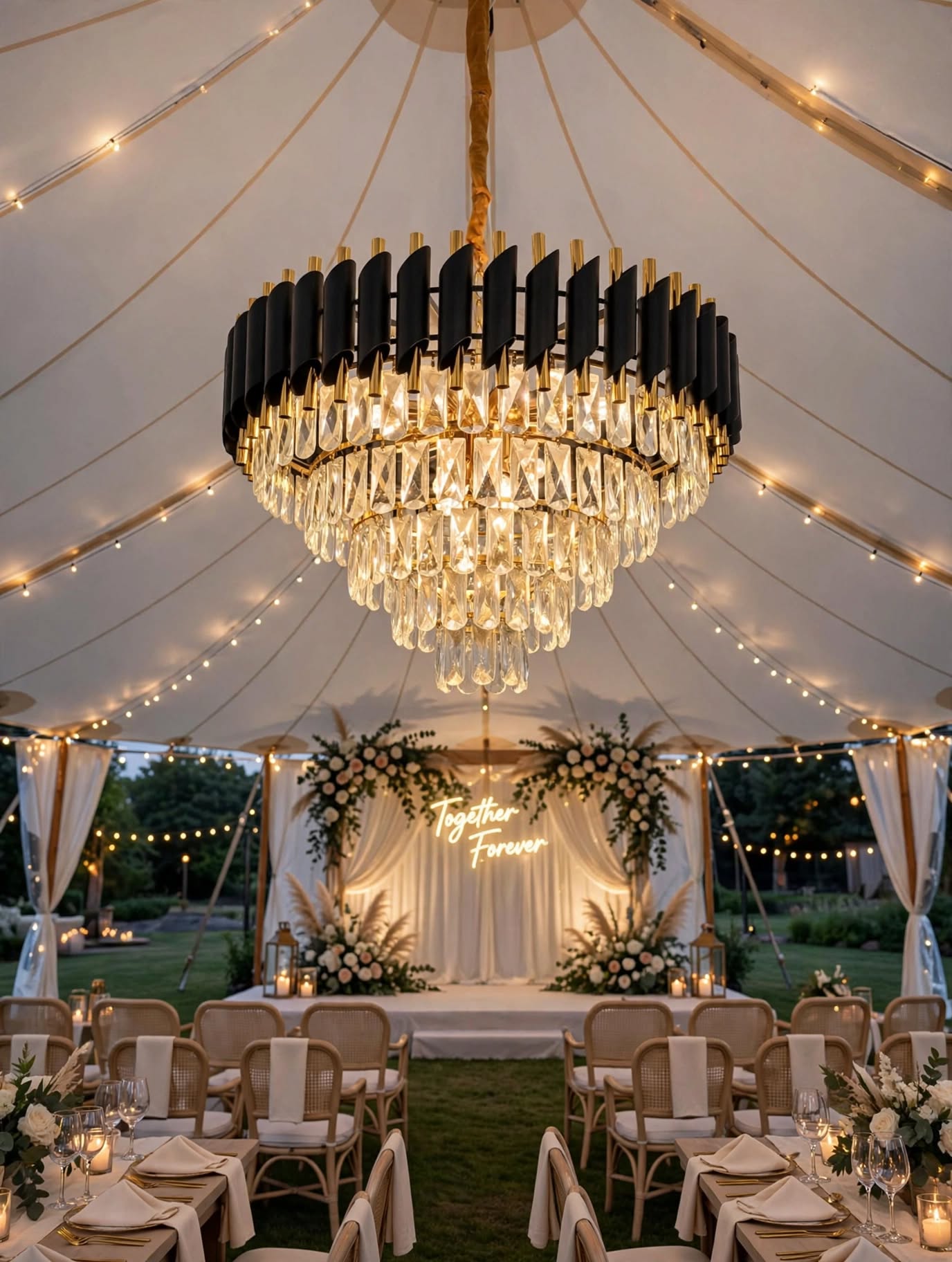 Premium Black Gold Chandelier for Wedding and Stage Decoration