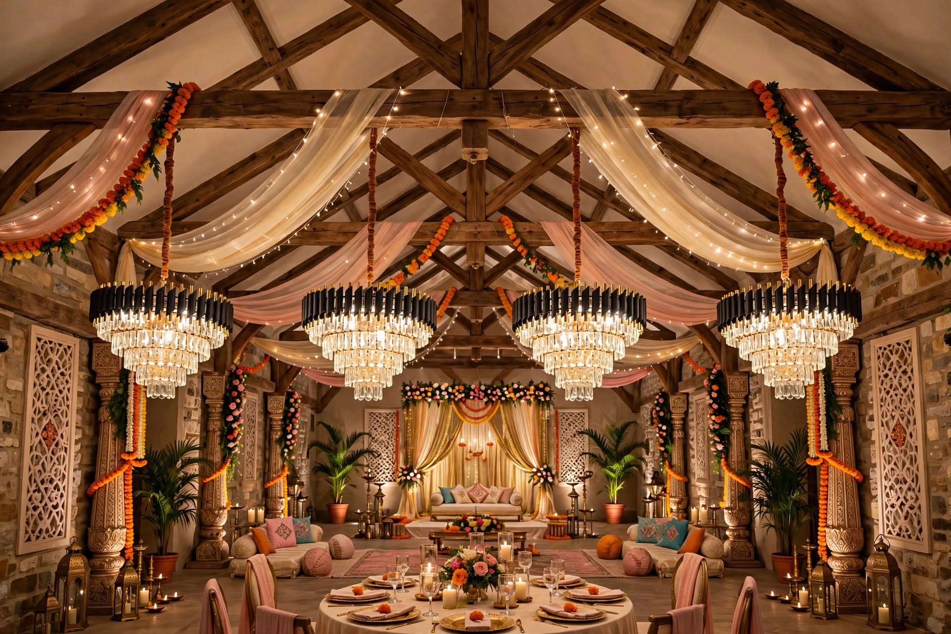 Premium Black Gold Chandelier for Wedding and Stage Decoration