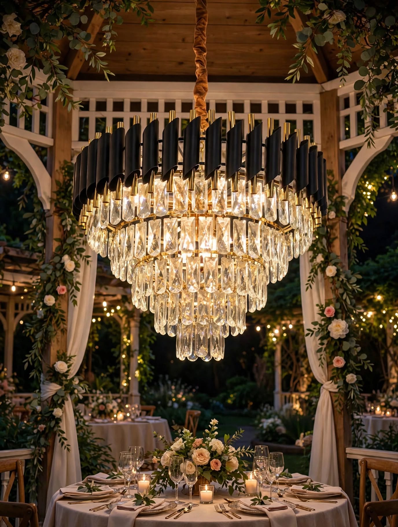 Premium Black Gold Chandelier for Wedding and Stage Decoration