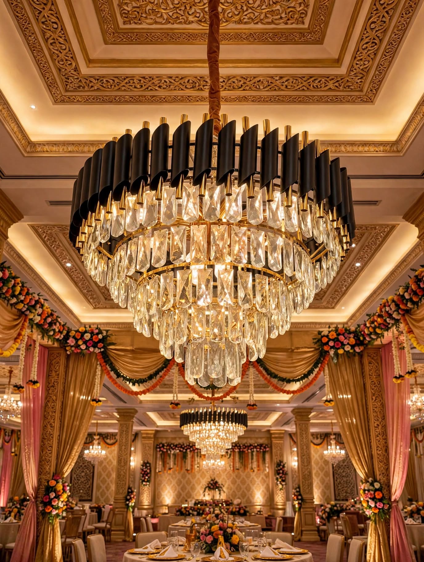 Premium Black Gold Chandelier for Wedding and Stage Decoration