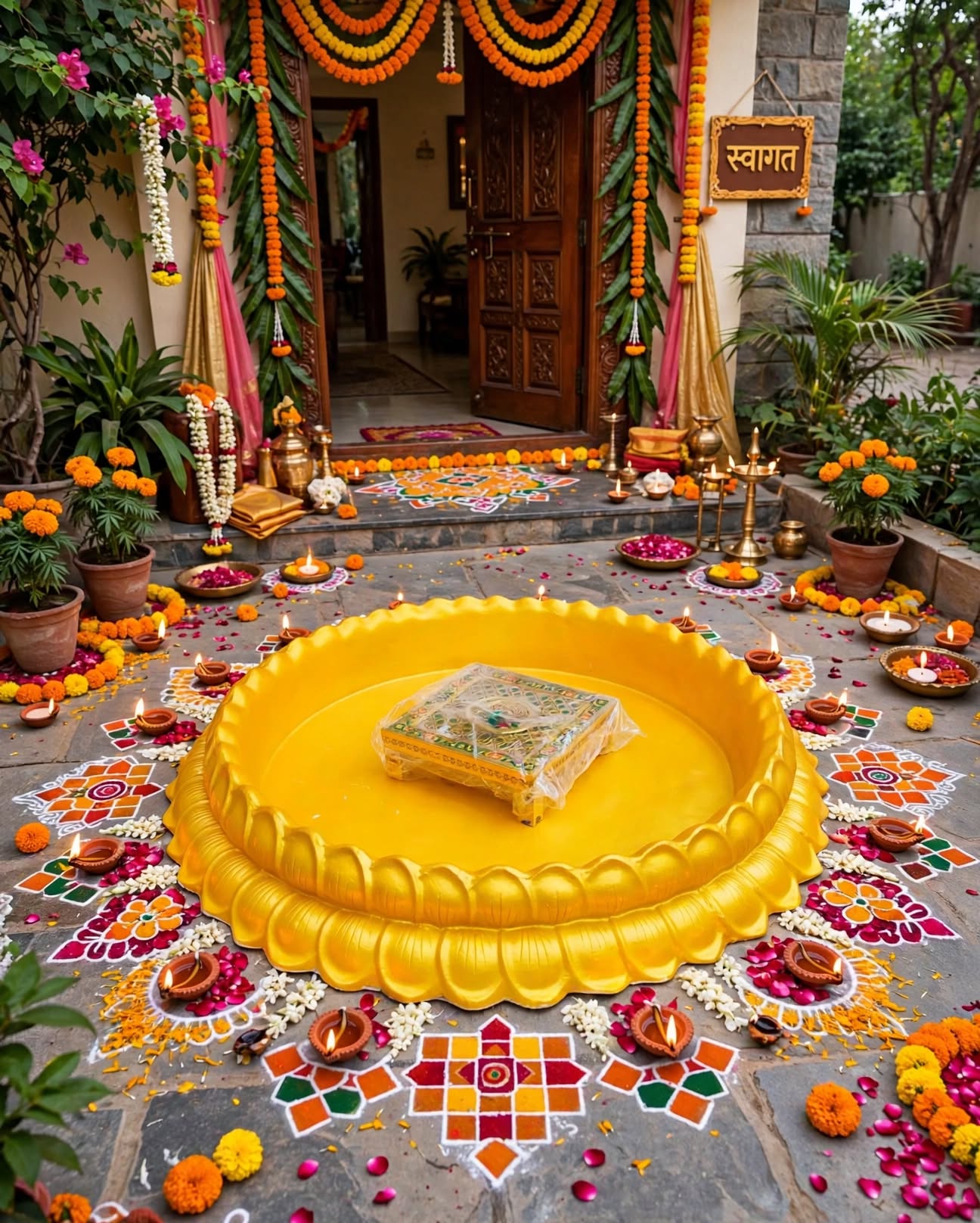 Premium Yellow Lotus Urli Bowl for Wedding Decoration