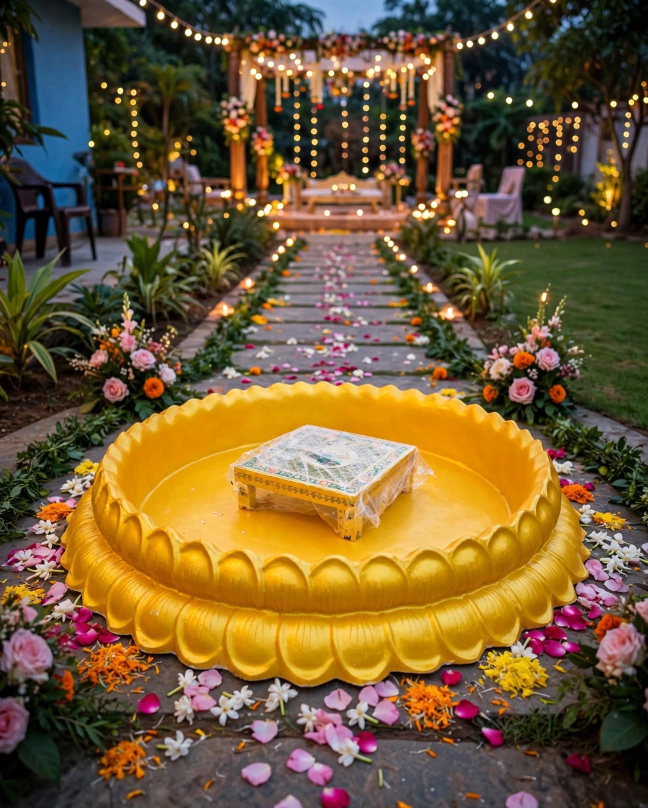 Premium Yellow Lotus Urli Bowl for Wedding Decoration