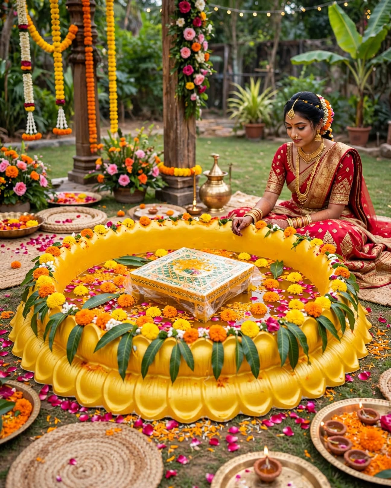 Premium Yellow Lotus Urli Bowl for Wedding Decoration