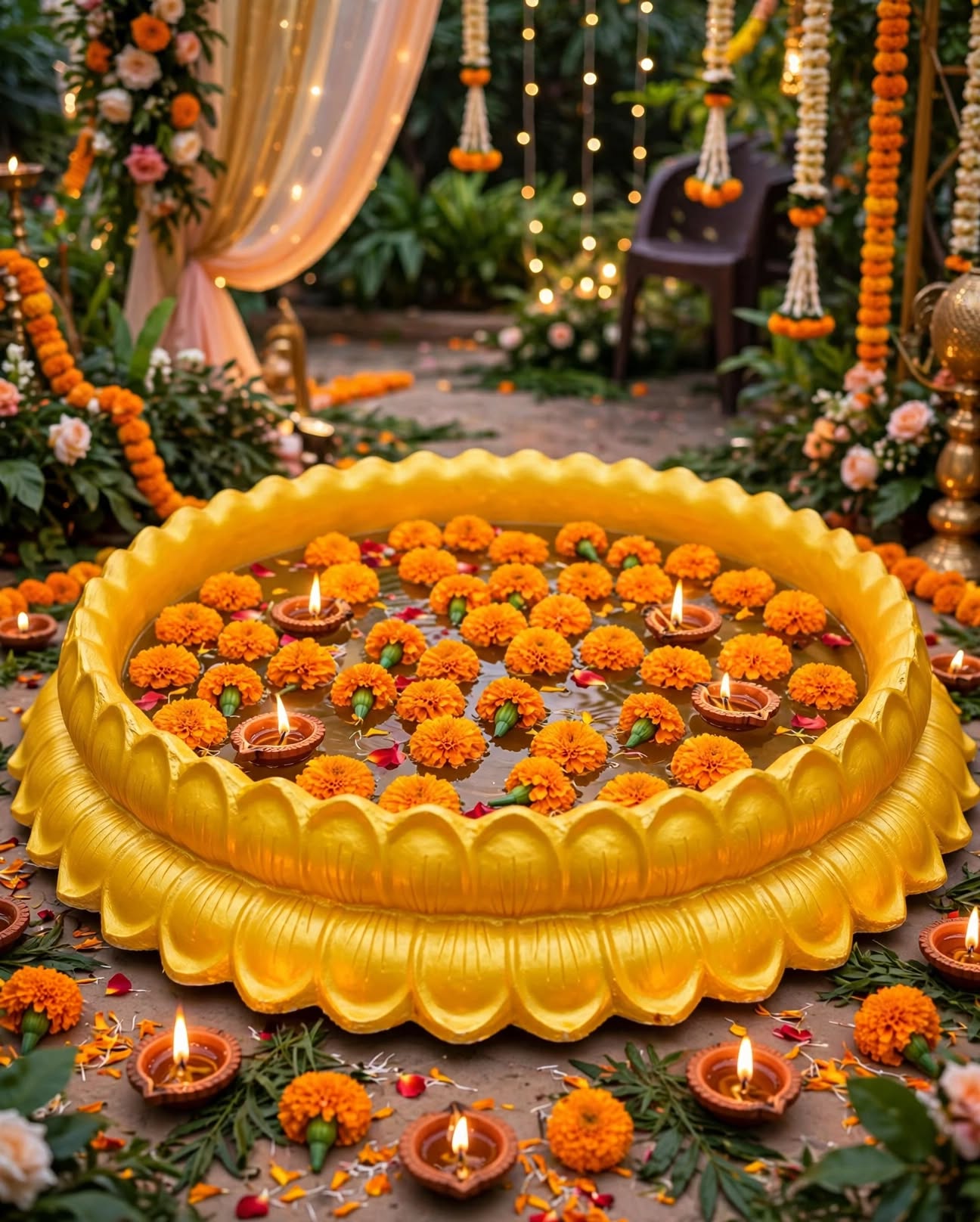 Premium Yellow Lotus Urli Bowl for Wedding Decoration
