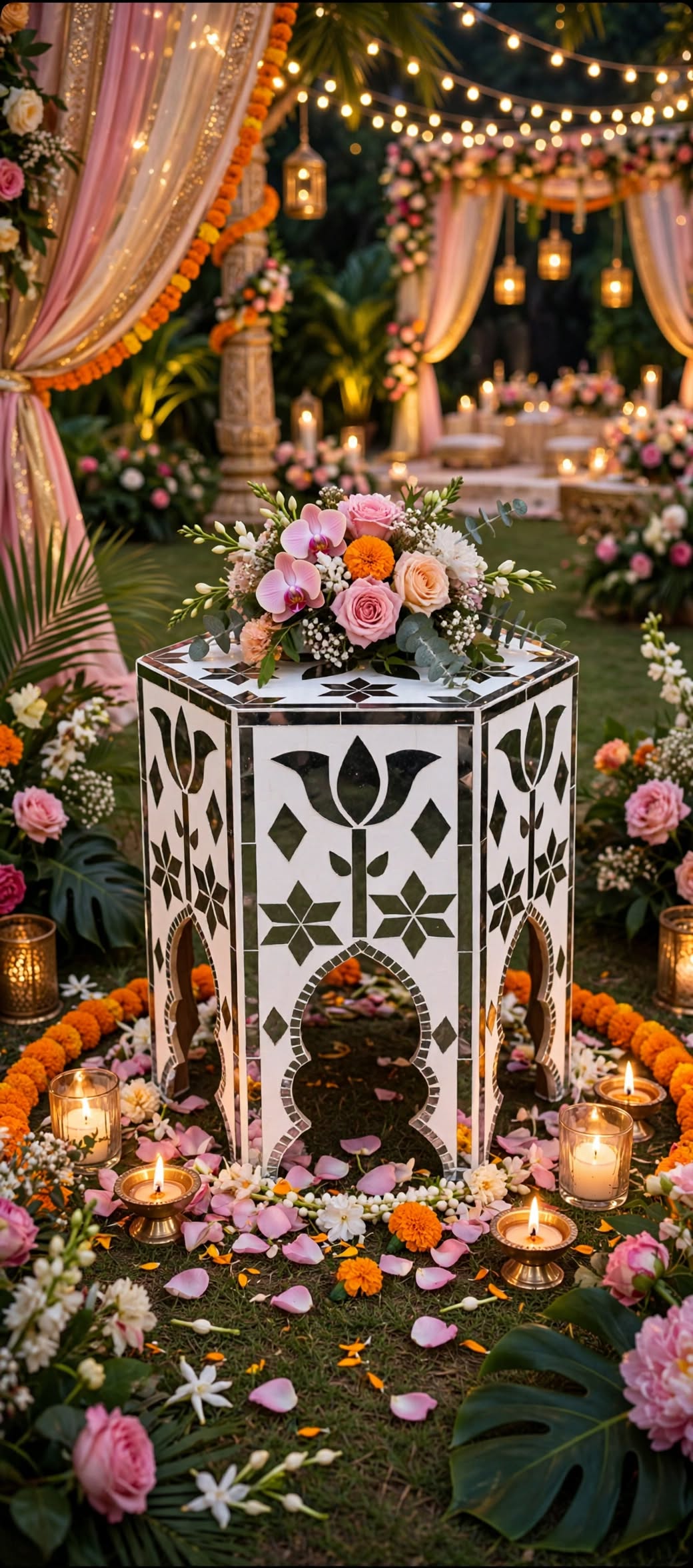 Premium Designer Mirror Table for Wedding Stage Decoration