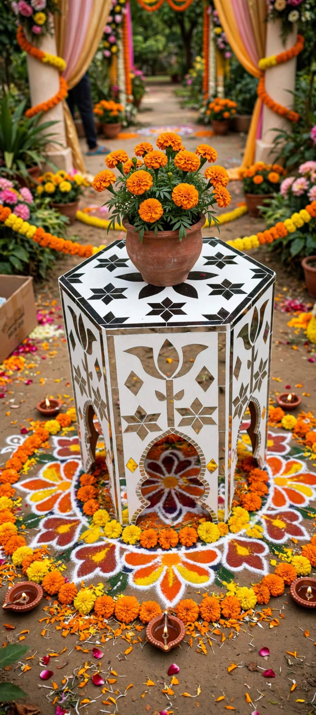 Premium Designer Mirror Table for Wedding Stage Decoration