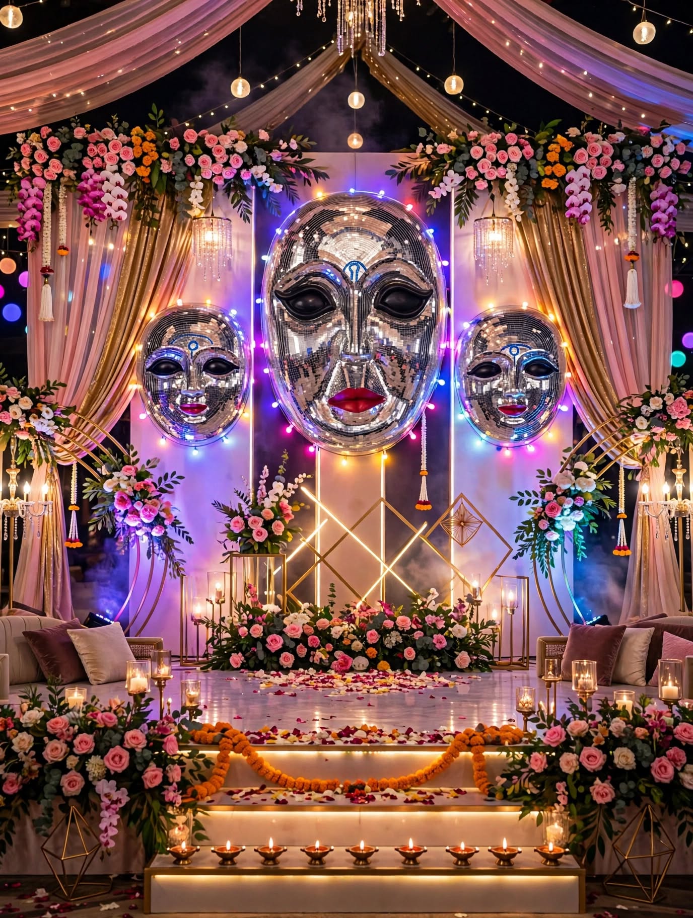 Mirror Mask Sangeet Entry Decoration for Weddings and Events