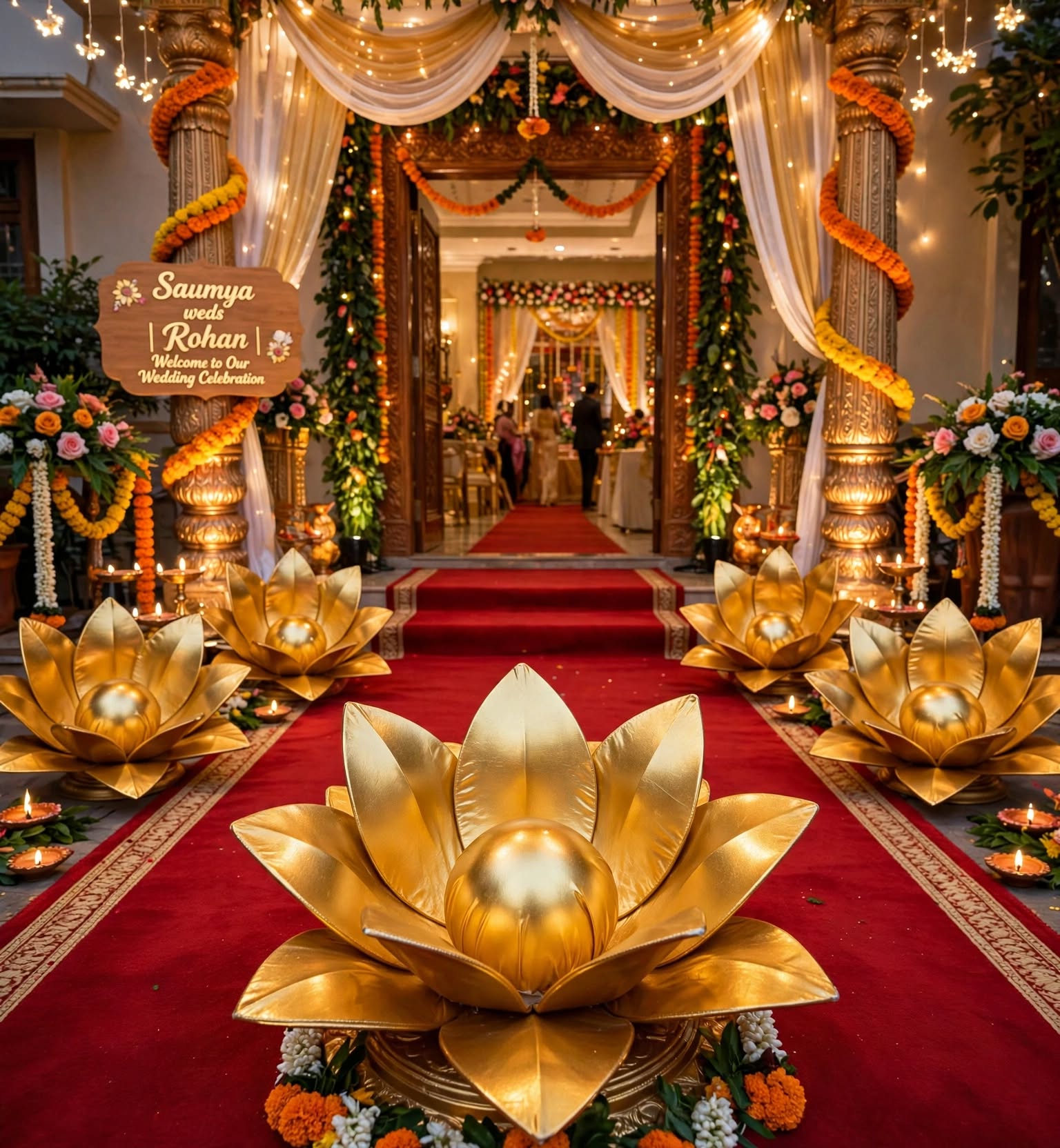Golden Lotus Flower Decoration for Weddings and Events