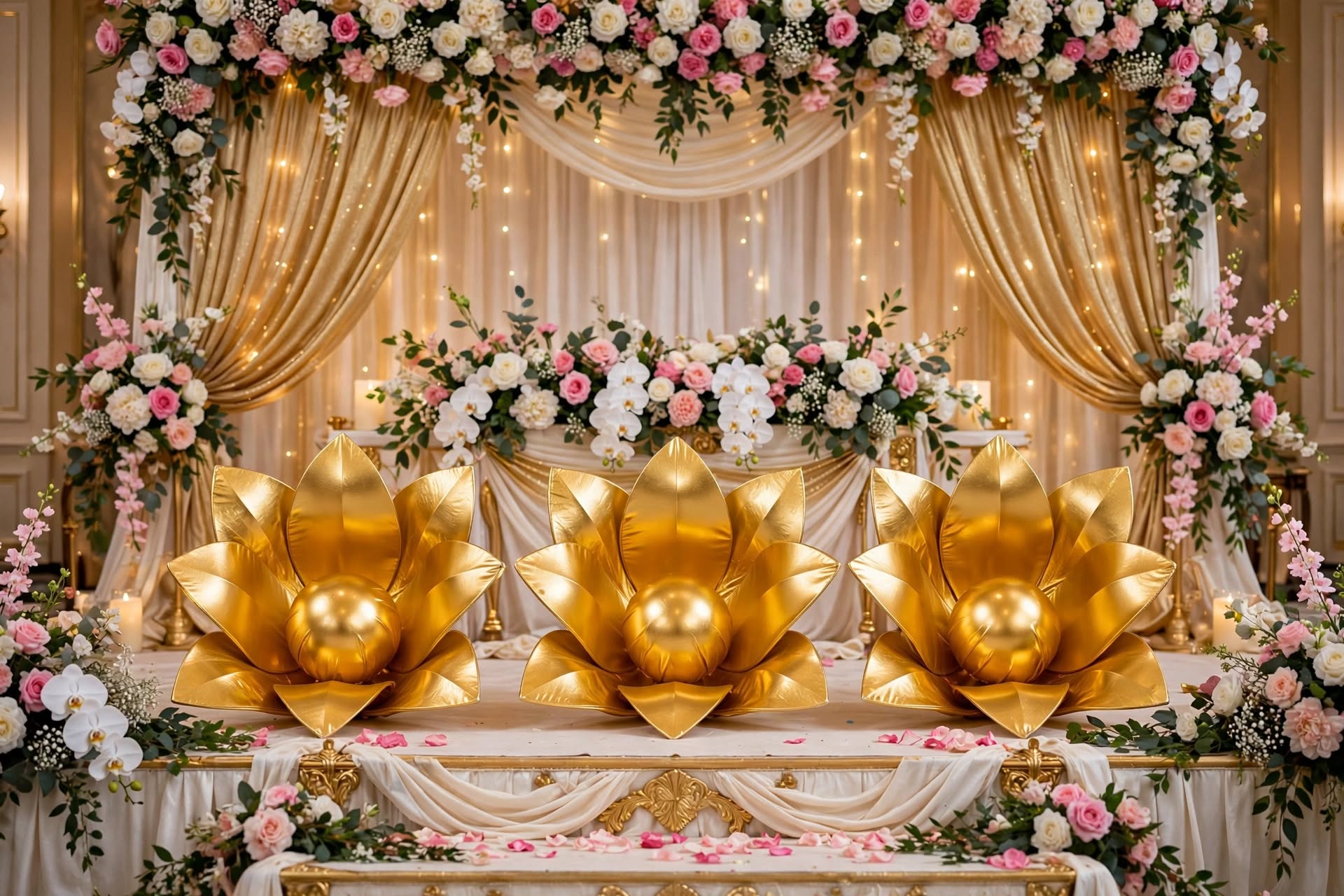 Golden Lotus Flower Decoration for Weddings and Events