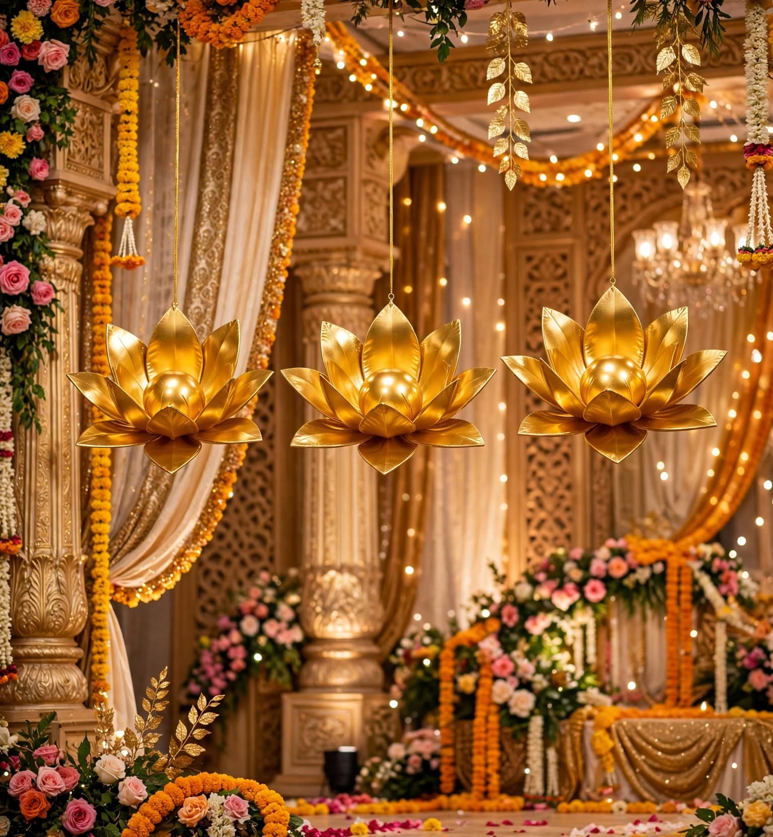 Golden Lotus Flower Decoration for Weddings and Events