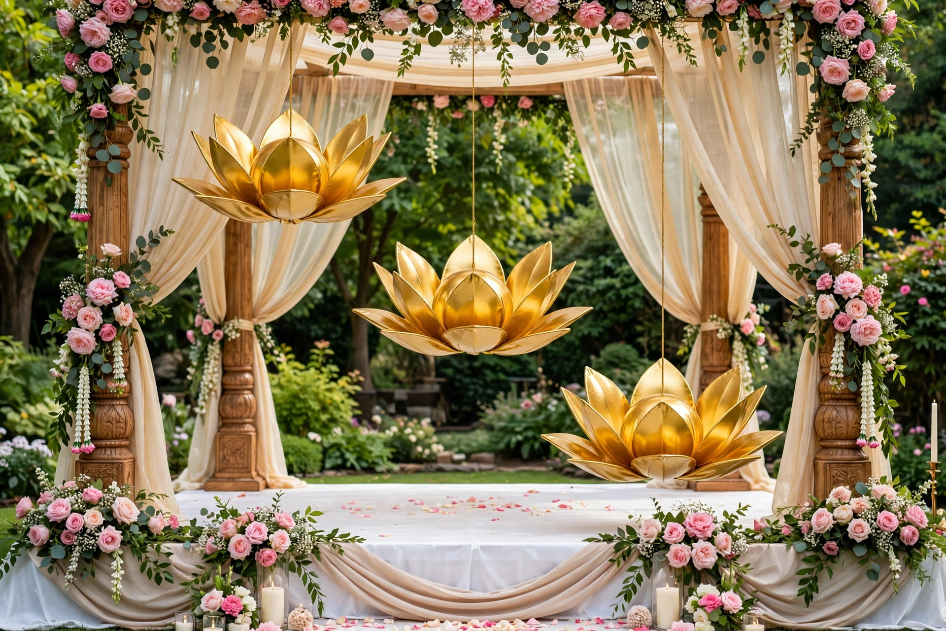 Golden Lotus Flower Decoration for Weddings and Events
