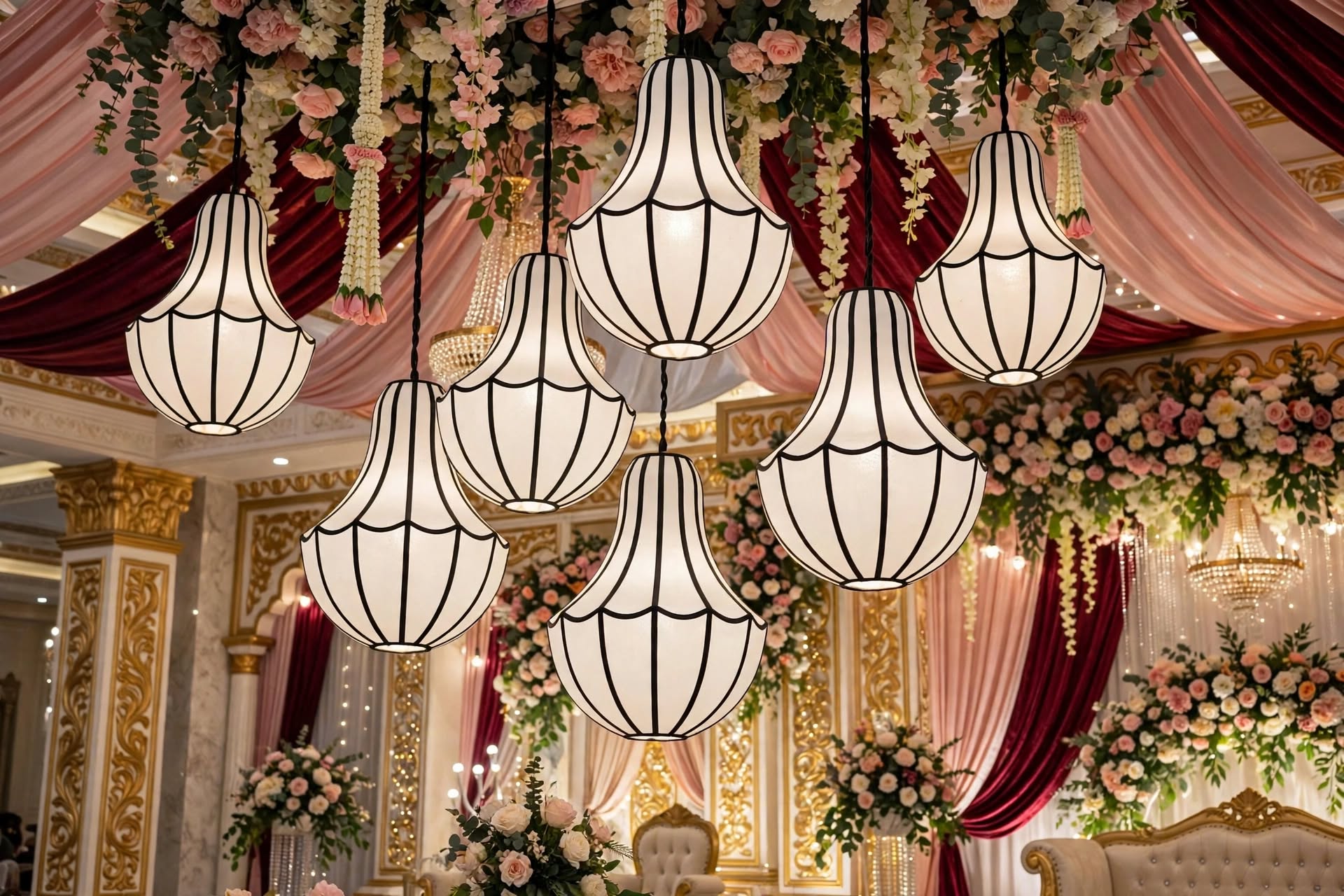Multiple Hanging Fabric Chandelier for Wedding and Event Decoration