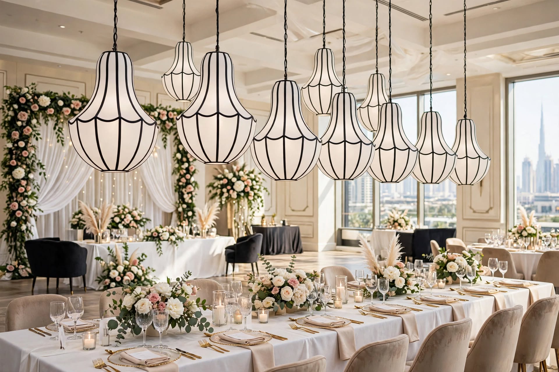 Multiple Hanging Fabric Chandelier for Wedding and Event Decoration