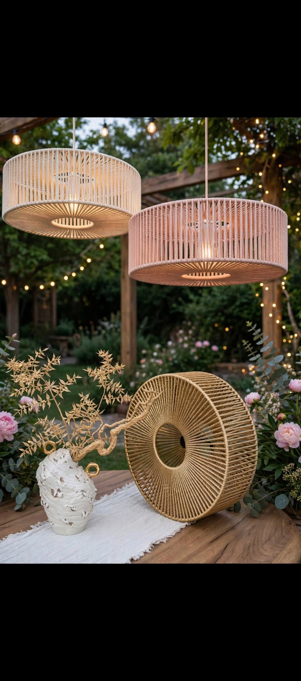 Luxury Macrame Drum Pendant Light for Elegant Hanging Décor