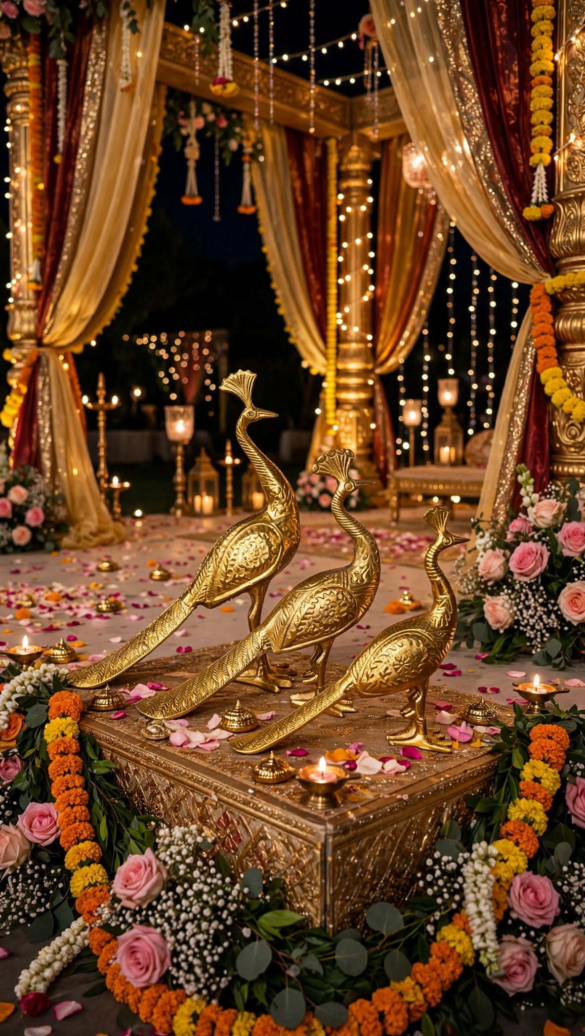 Golden Peacock Decorative Set for Wedding & Event Decoration