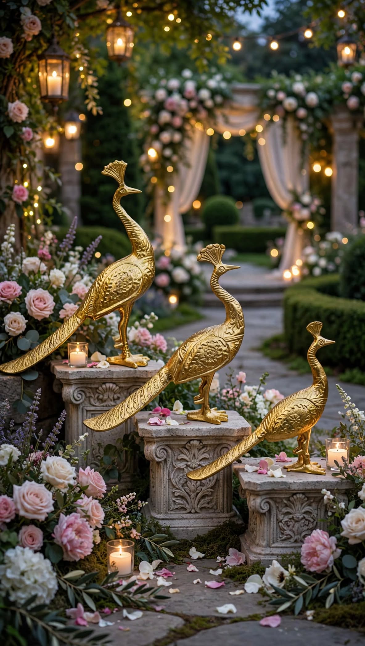 Golden Peacock Decorative Set for Wedding & Event Decoration