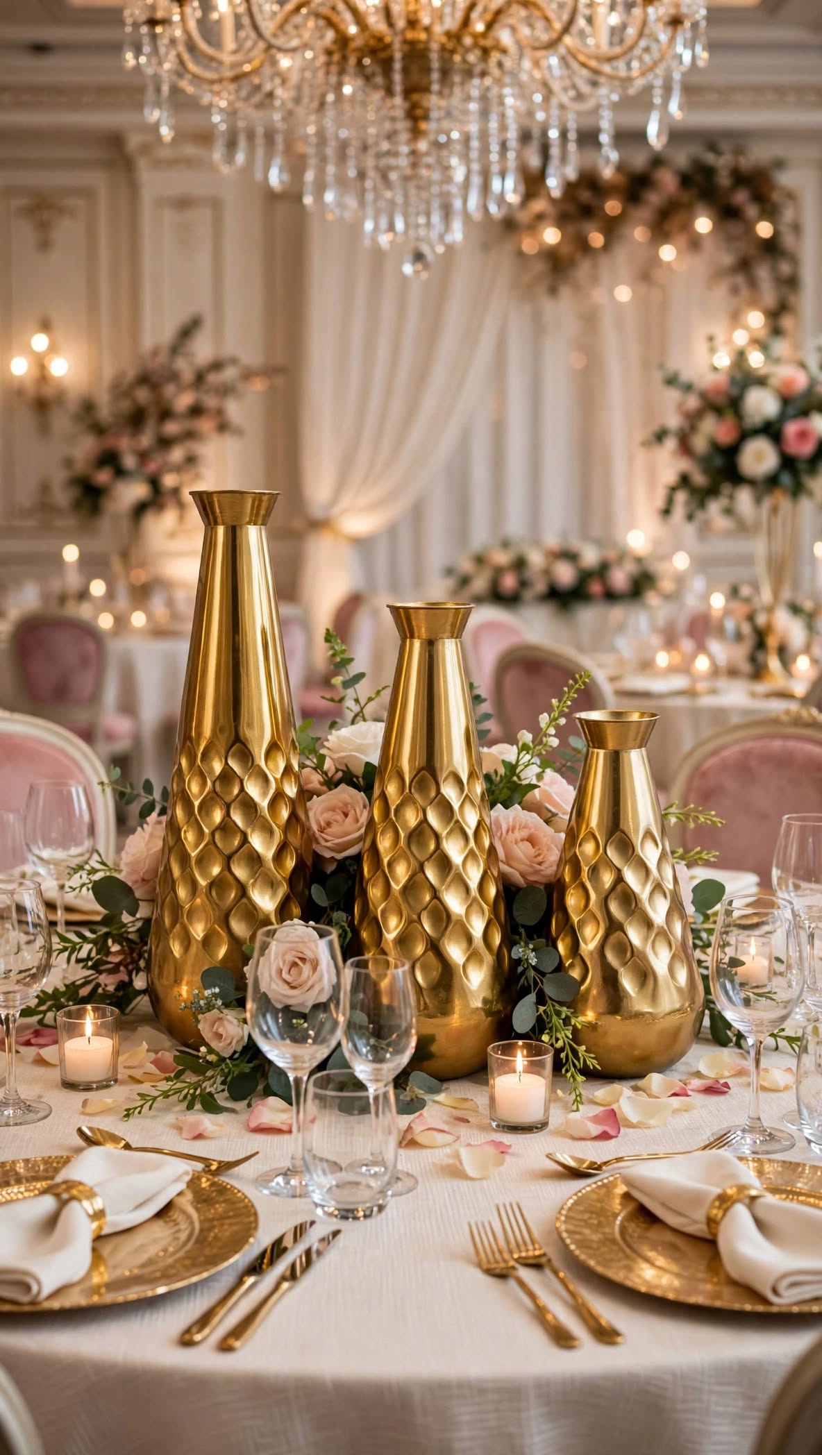 Golden Metal Flower Vase Set for Home & Event Decoration