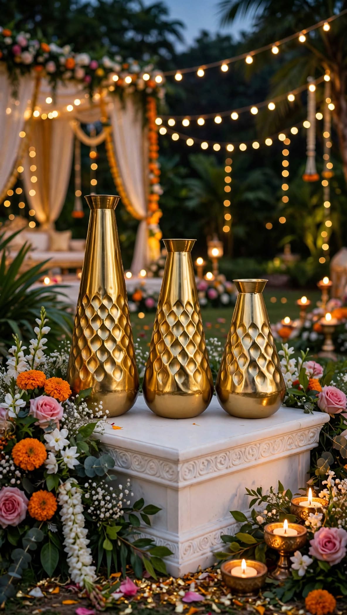 Golden Metal Flower Vase Set for Home & Event Decoration