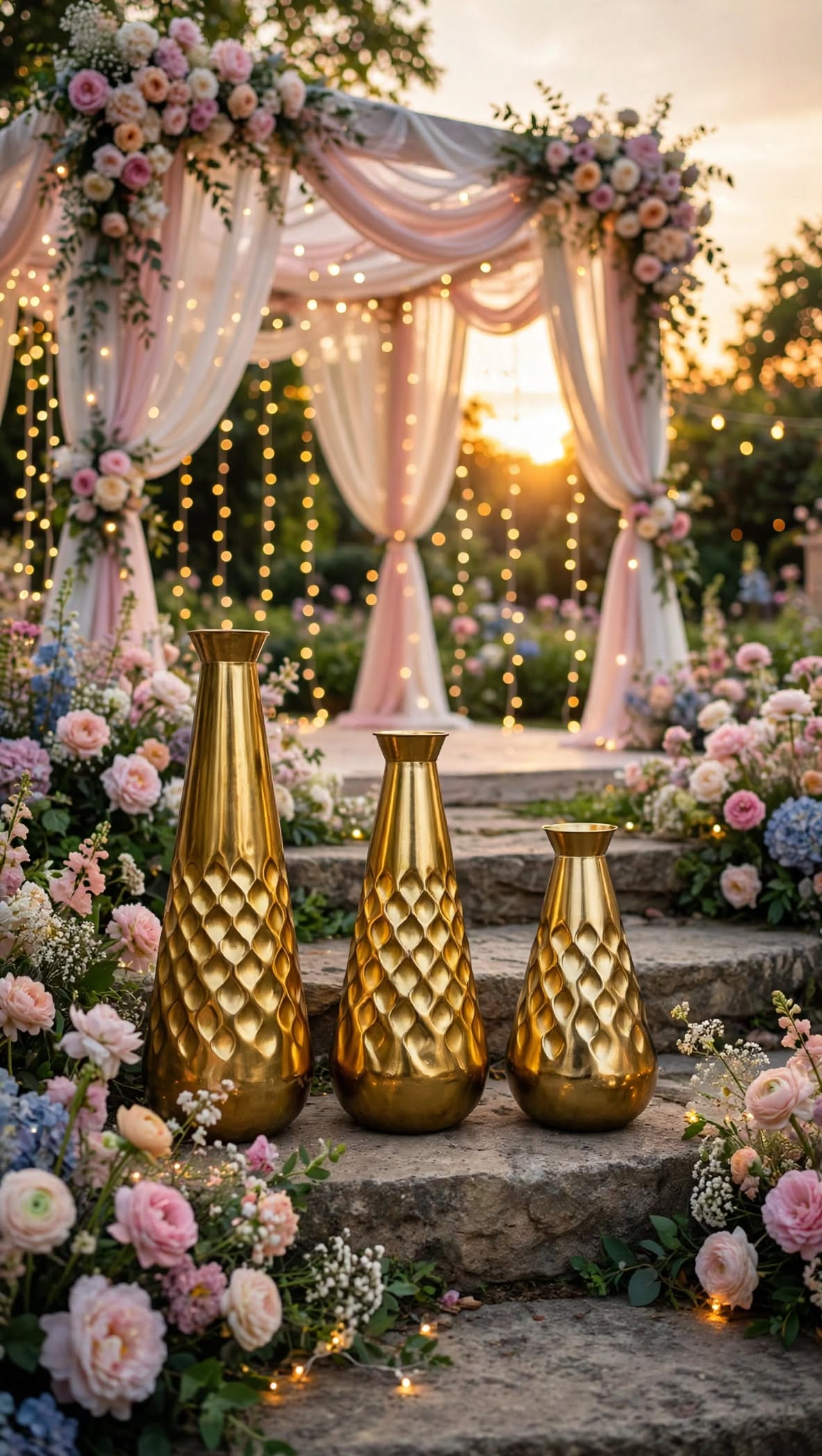 Golden Metal Flower Vase Set for Home & Event Decoration