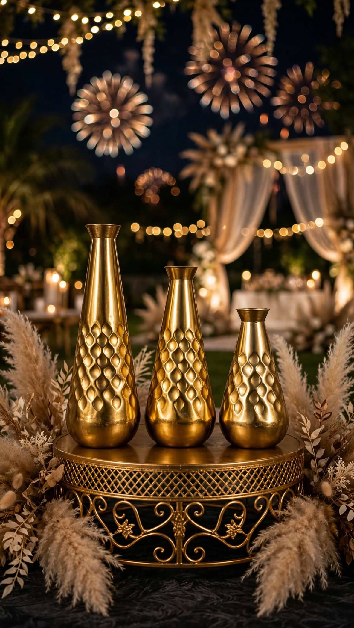Golden Metal Flower Vase Set for Home & Event Decoration