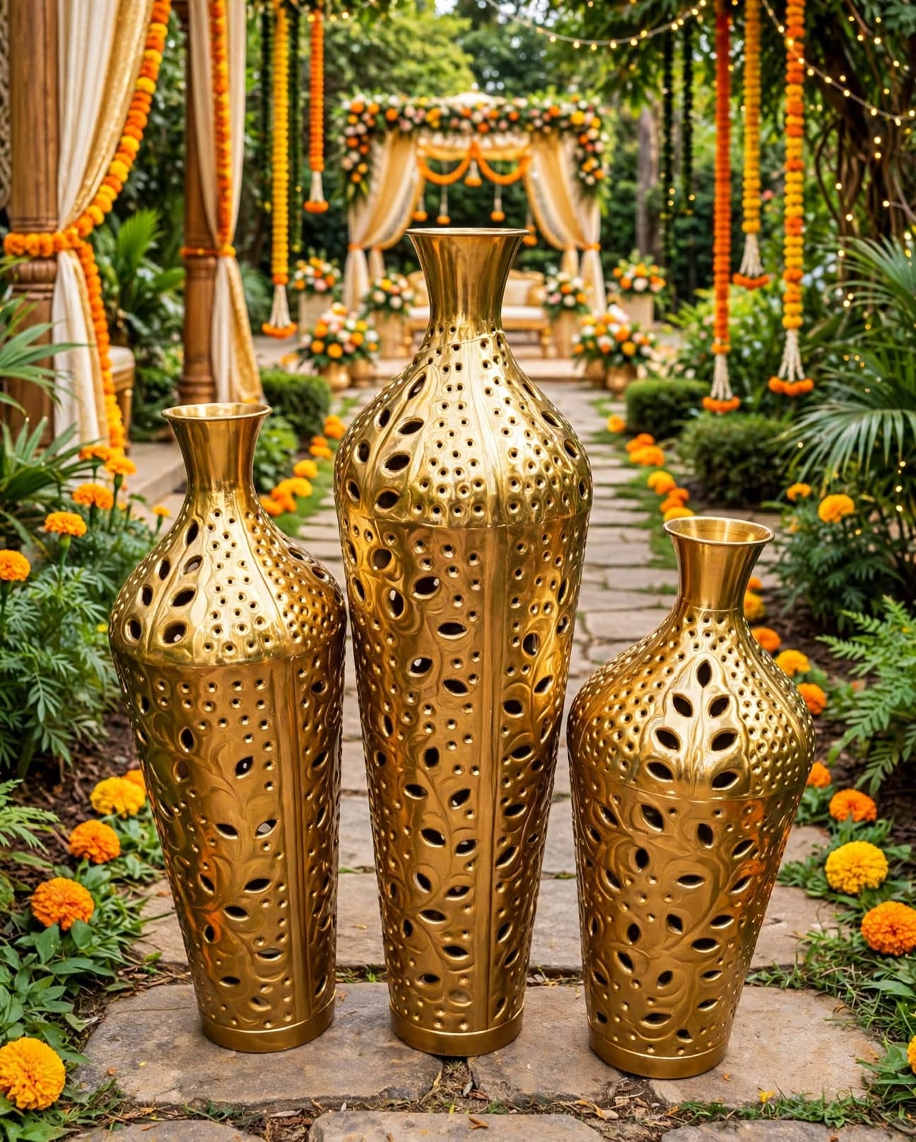 Golden Vase Set for Premium Home & Event Decoration