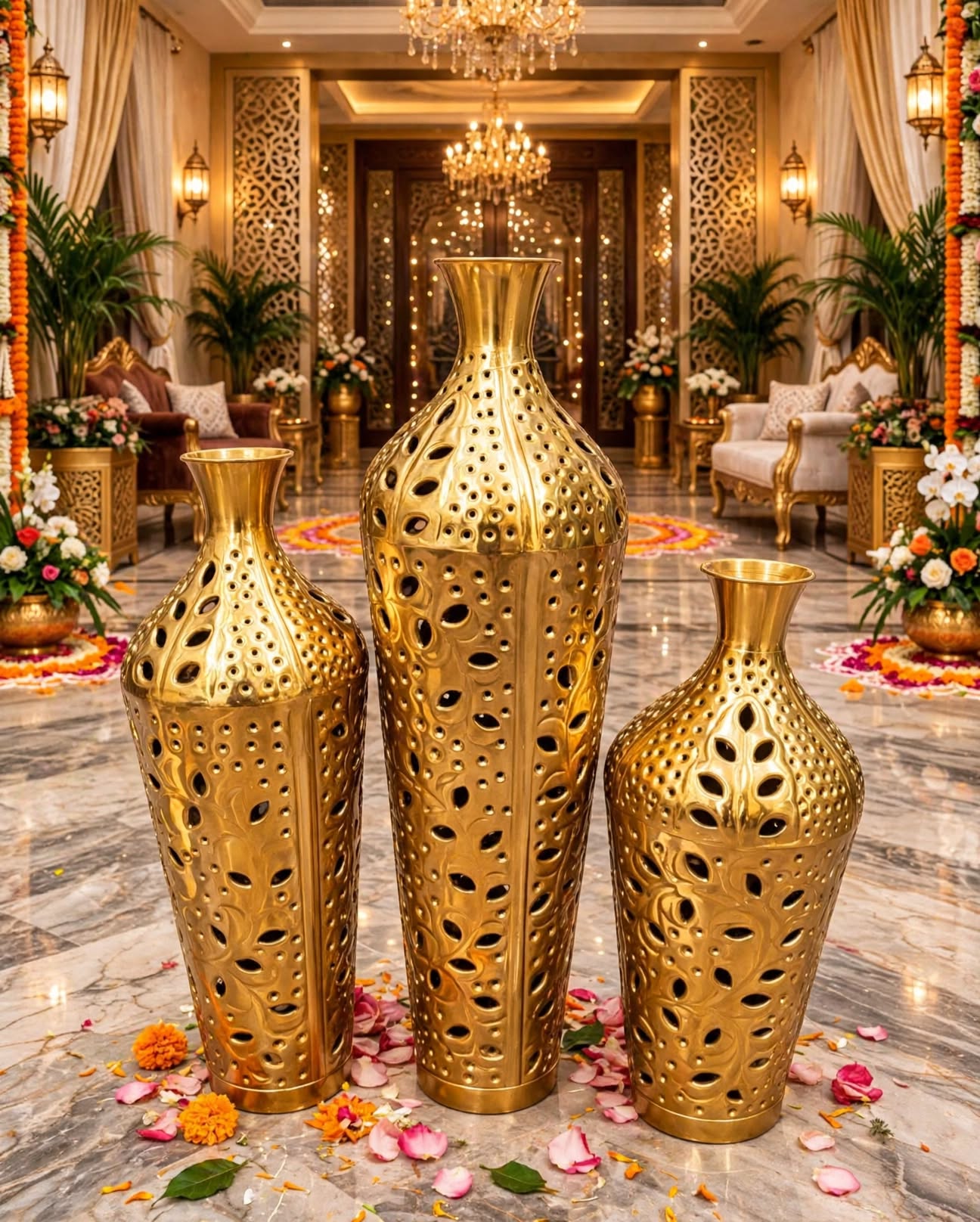Golden Vase Set for Premium Home & Event Decoration