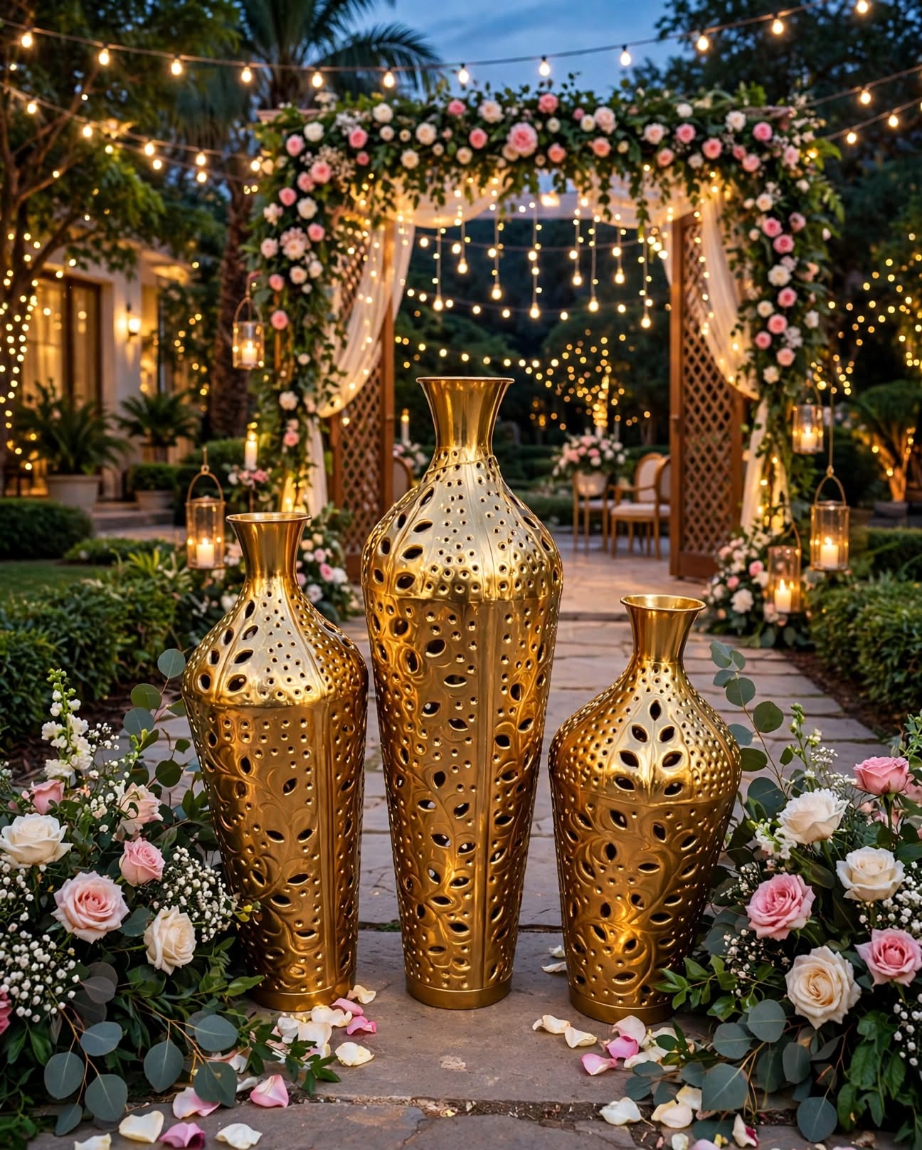 Golden Metal Decoration Vase for Elegant Home and Event Décor