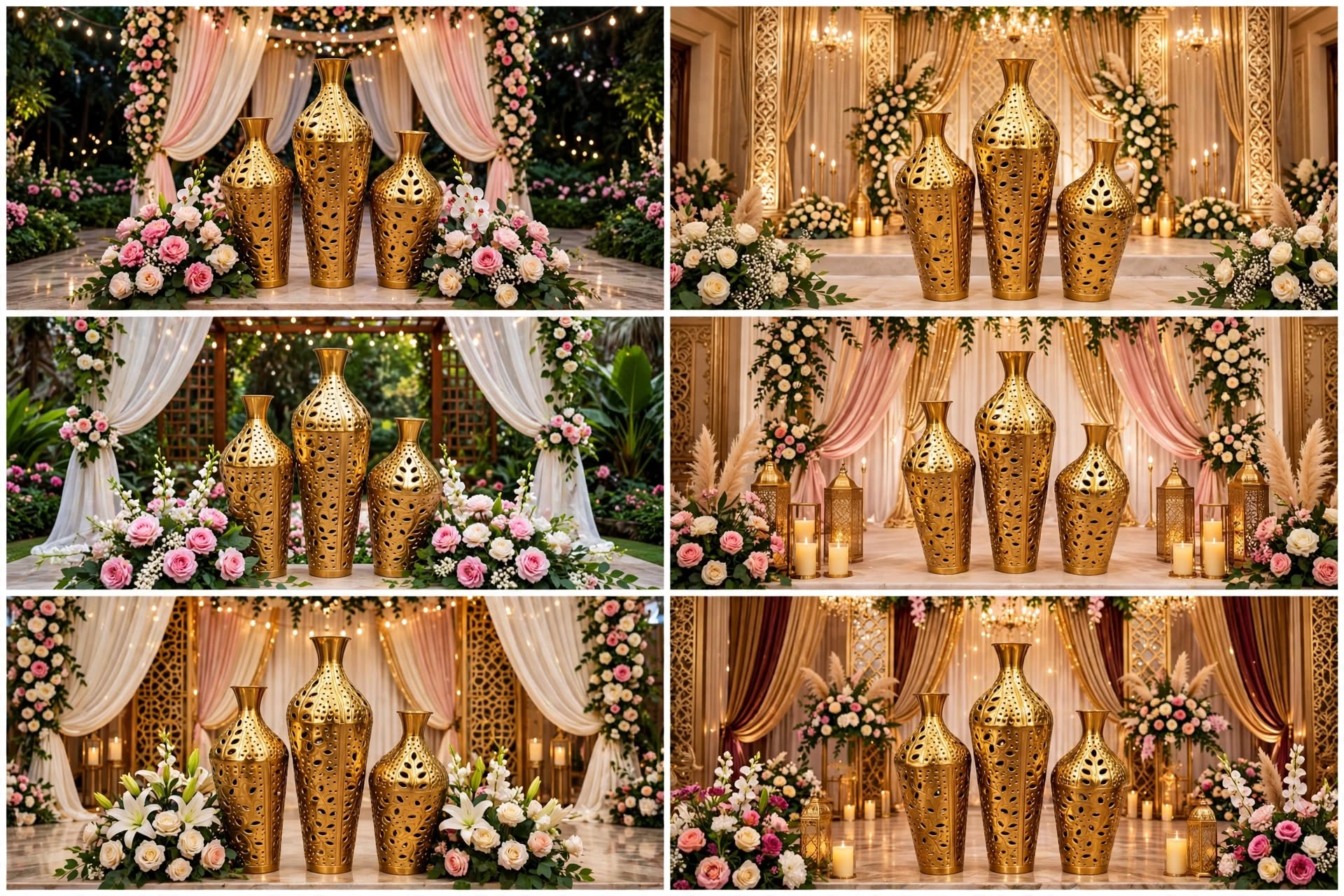 Golden Vase Set for Premium Home & Event Decoration