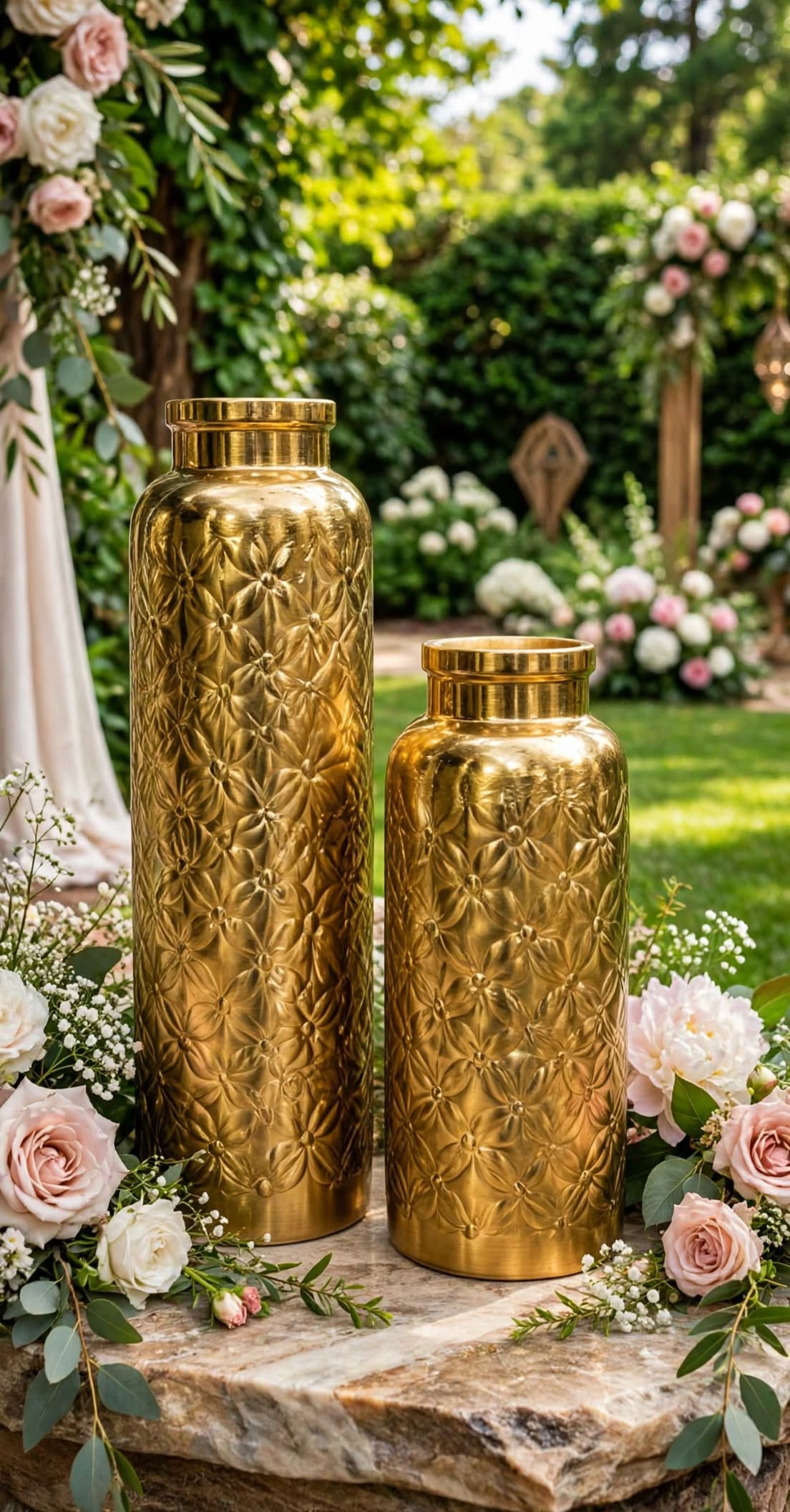 Golden Vase with Flowers for Home and Event Decoration
