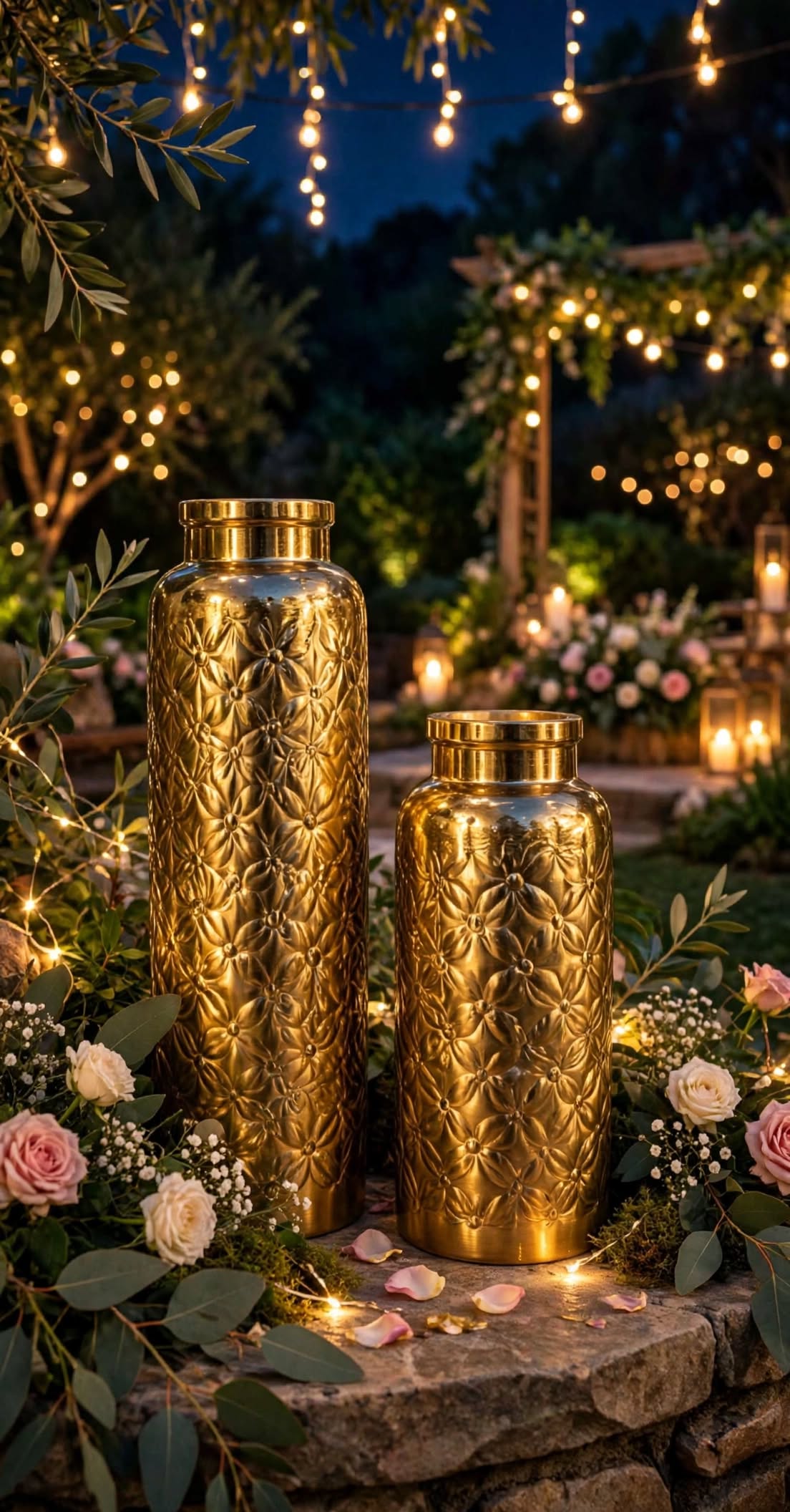 Golden Vase with Flowers for Home and Event Decoration