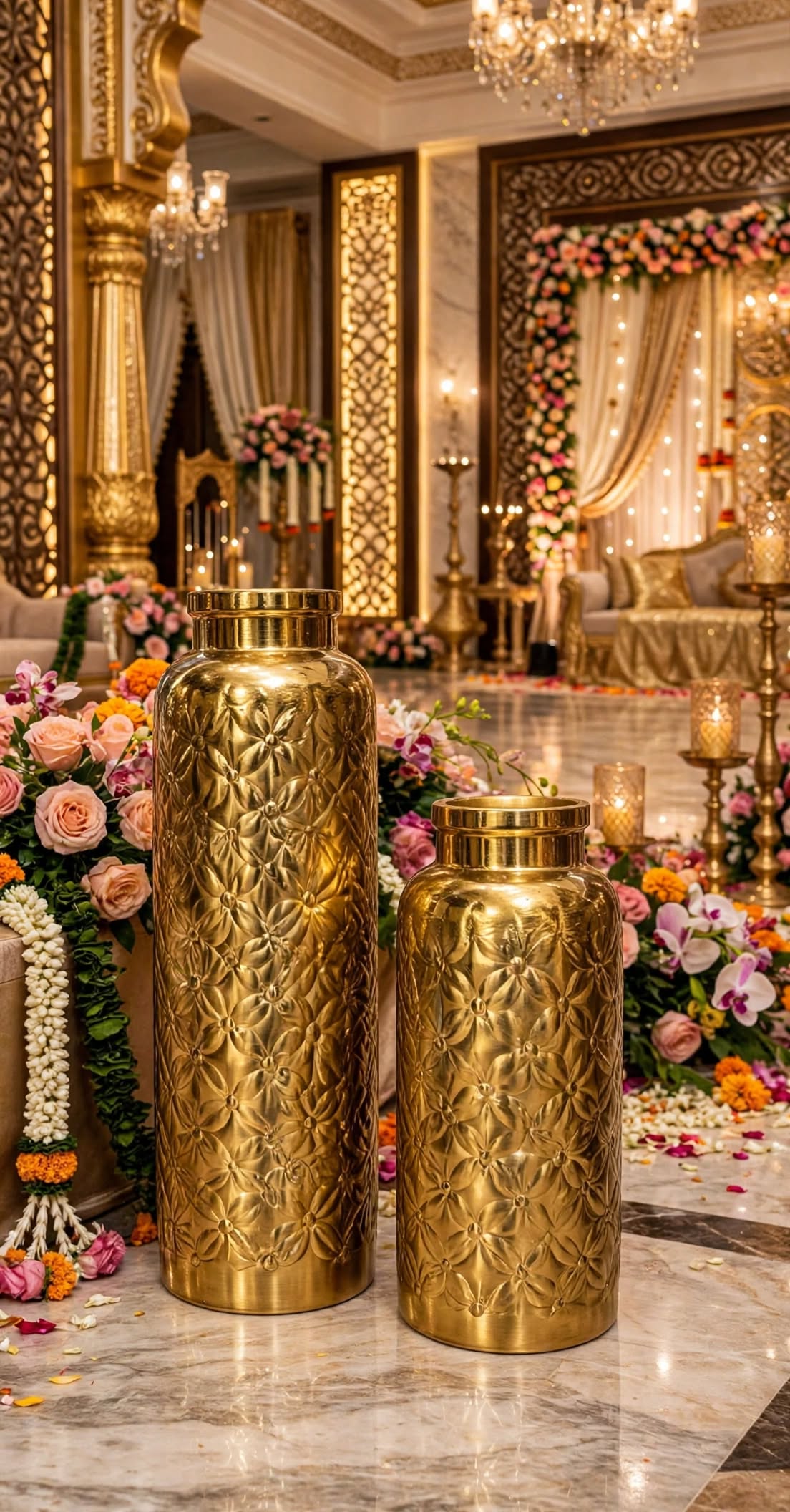 Golden Metal Flower Vase for Home and Event Decoration