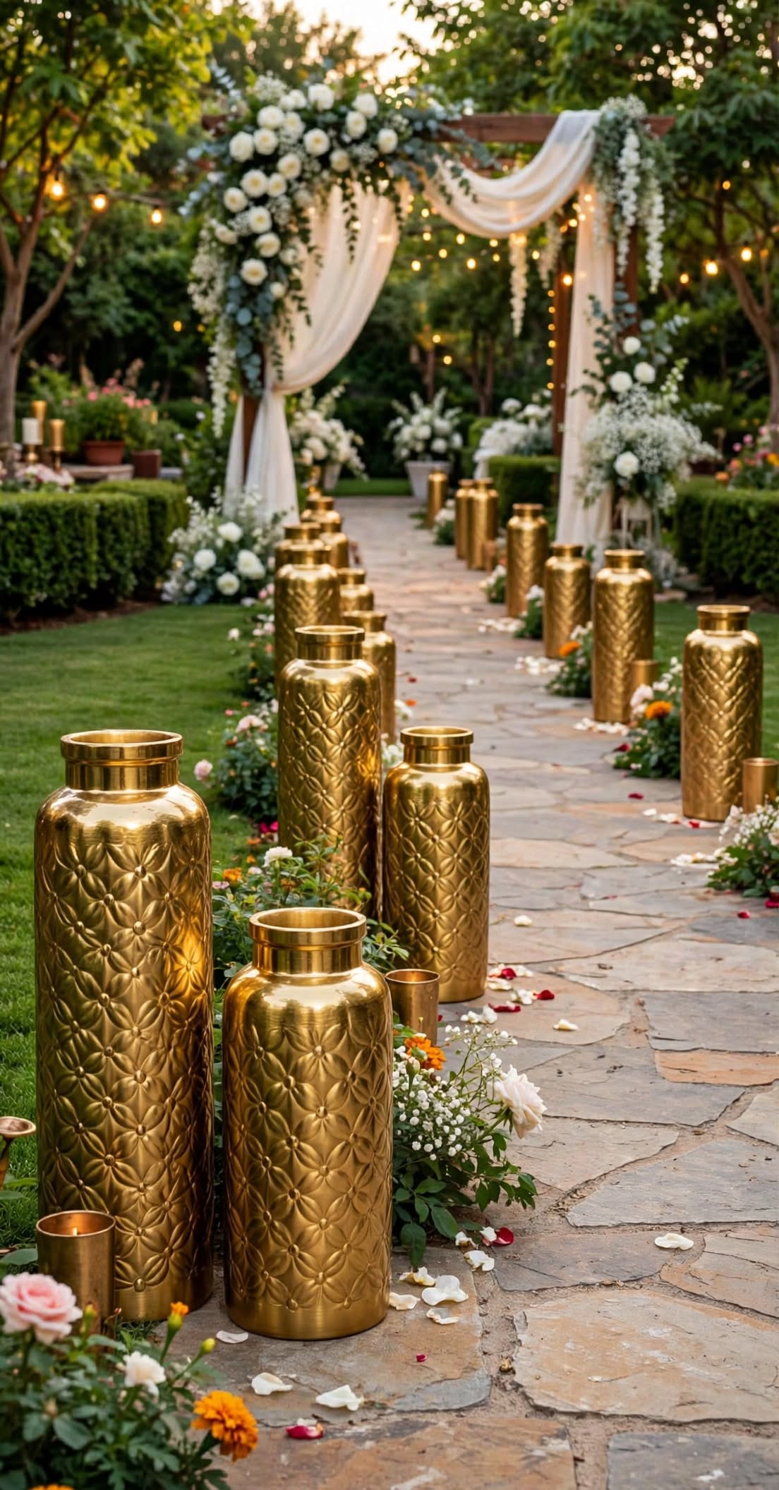 Golden Metal Flower Vase for Home and Event Decoration