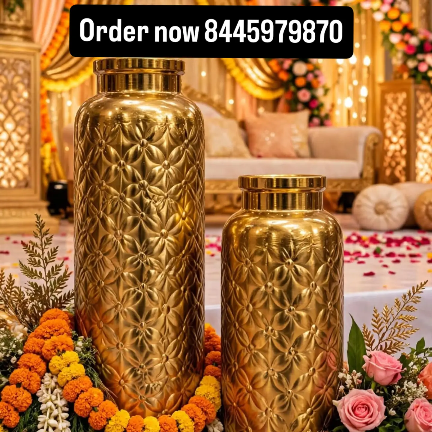 Golden Metal Flower Vase for Home and Event Decoration