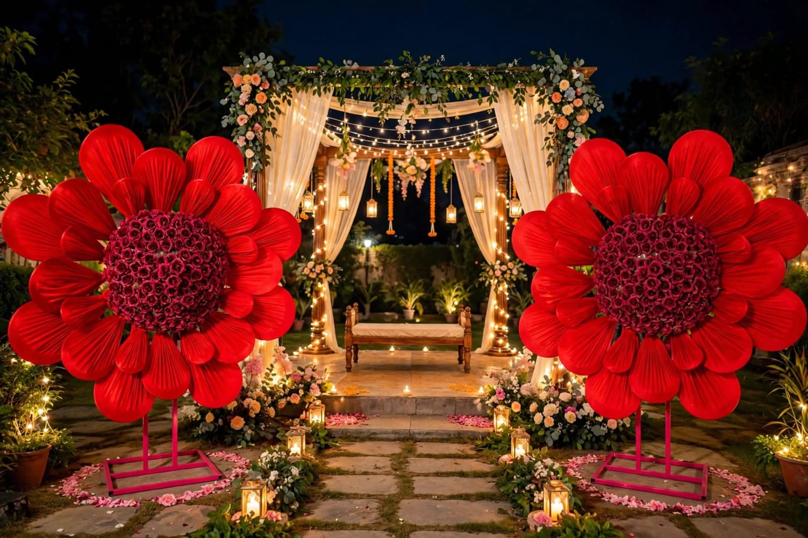 Fabric and Iran Flower Stand for Wedding Decoration