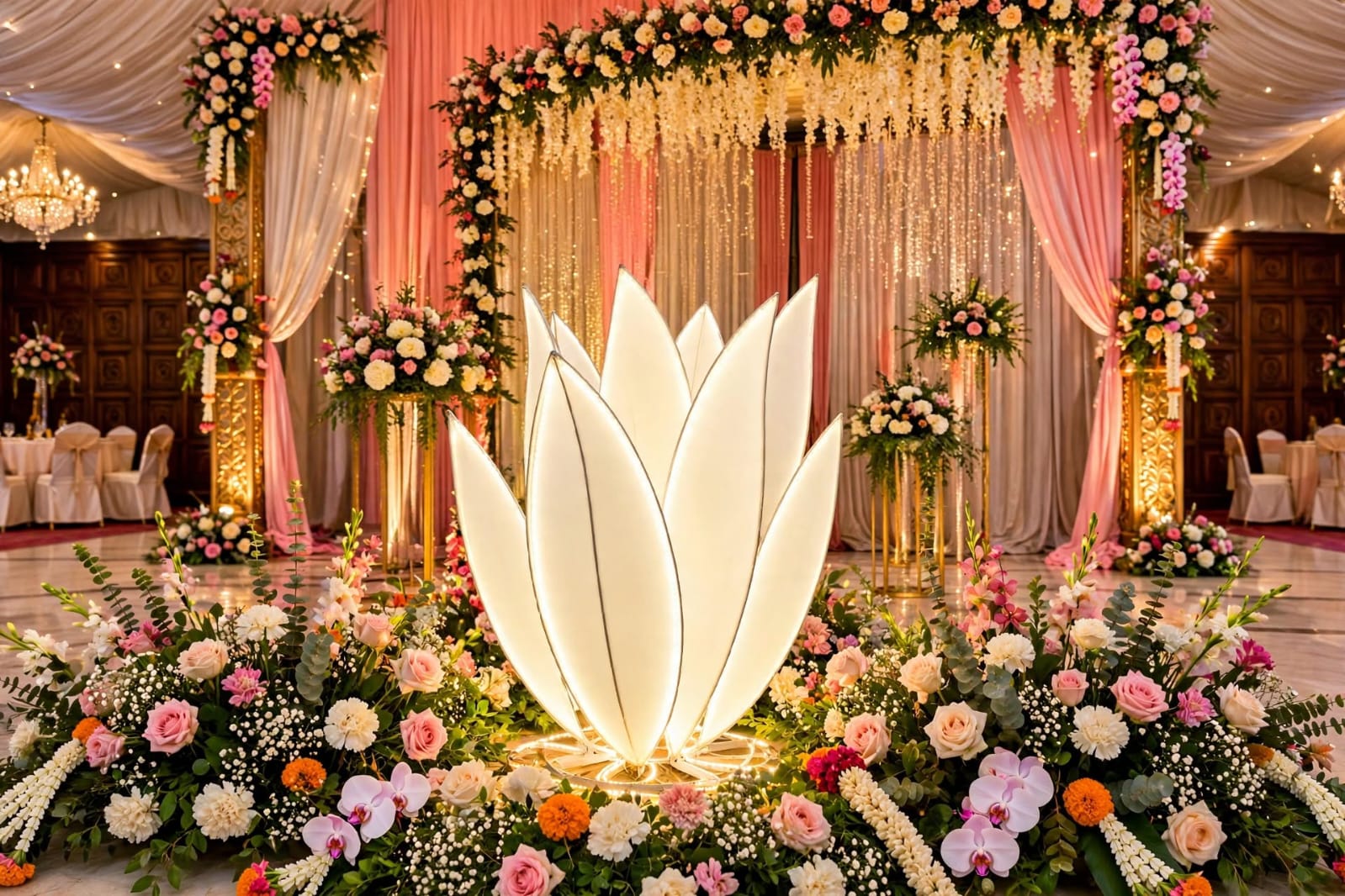Fabric Lotus Lights Decoration for Weddings and Events