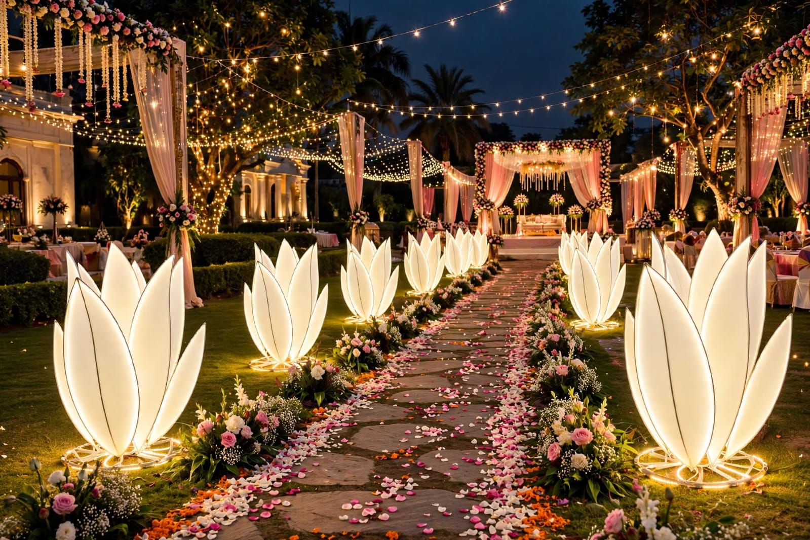 Fabric Lotus Lights Decoration for Weddings and Events