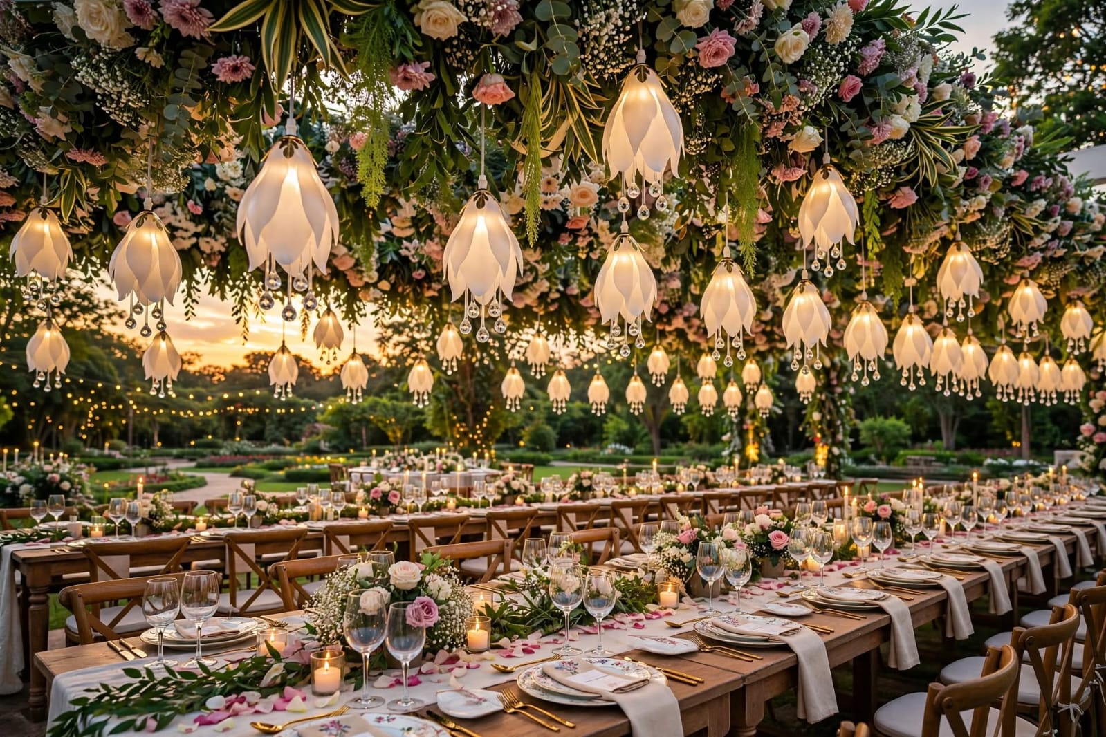 White Lily Crystal Hanging Lights for Elegant Decoration