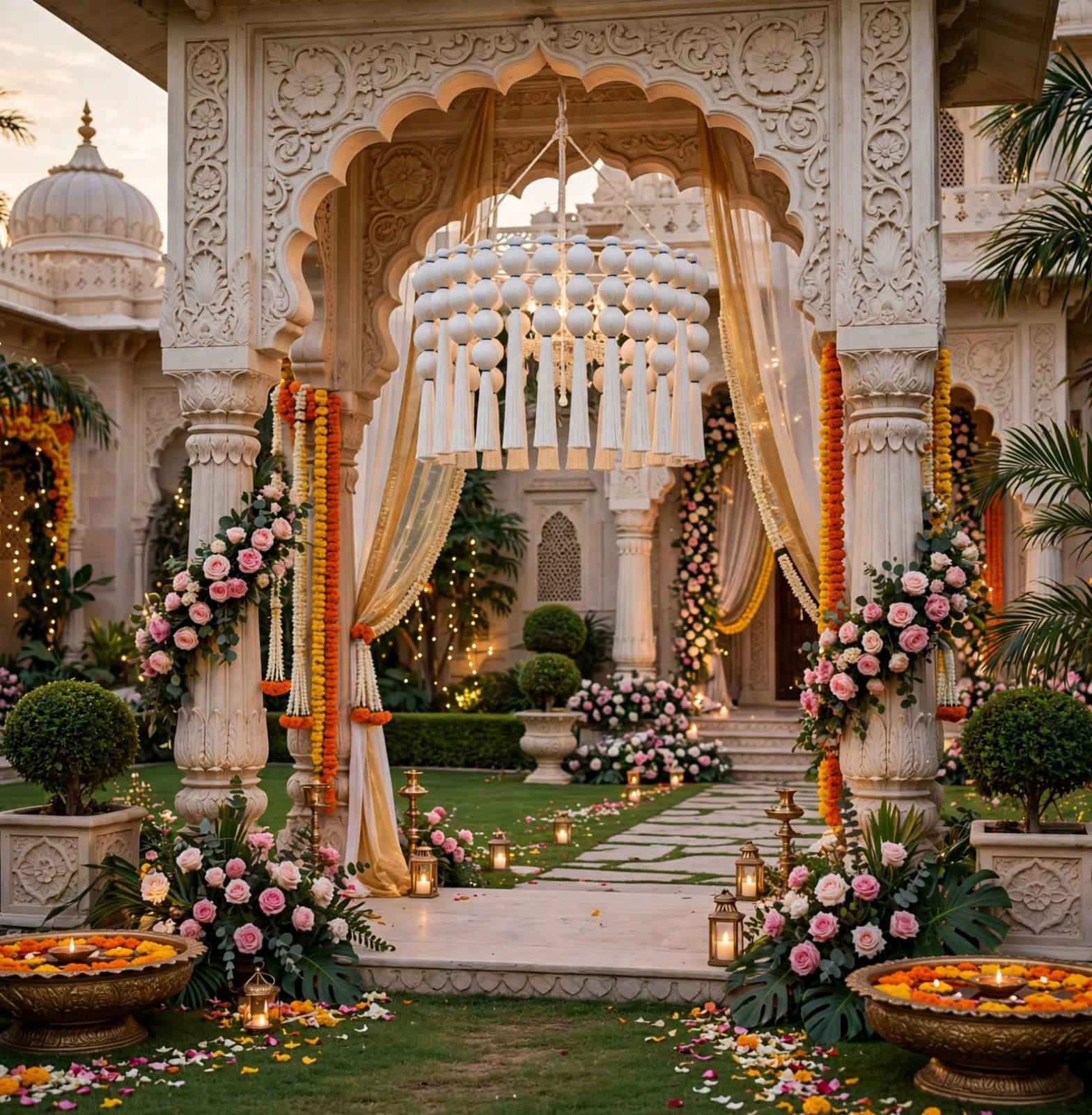 White Tassel Latkan Chandelier for Wedding and Home Decoration