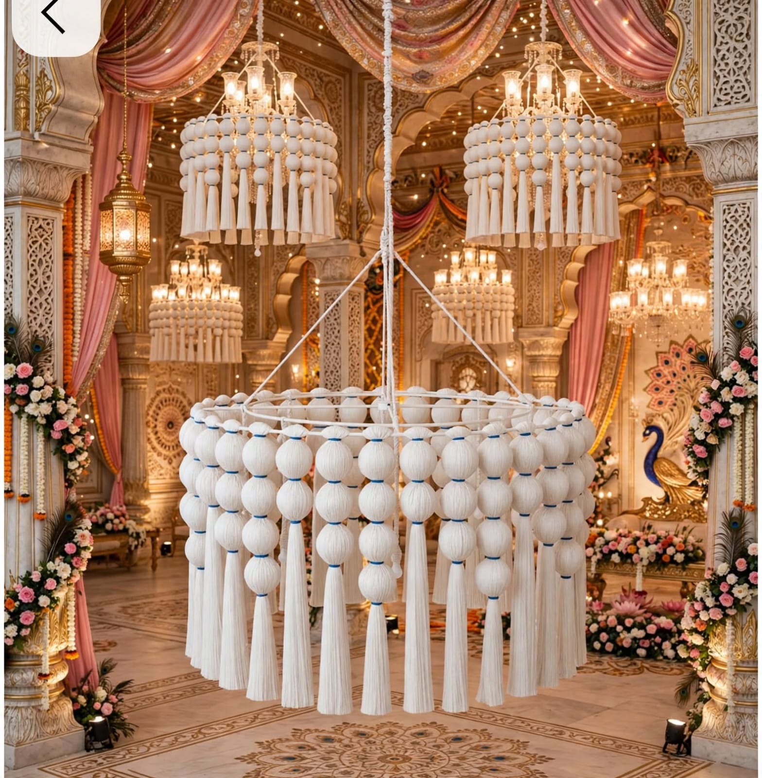 White Tassel Latkan Chandelier for Wedding and Home Decoration