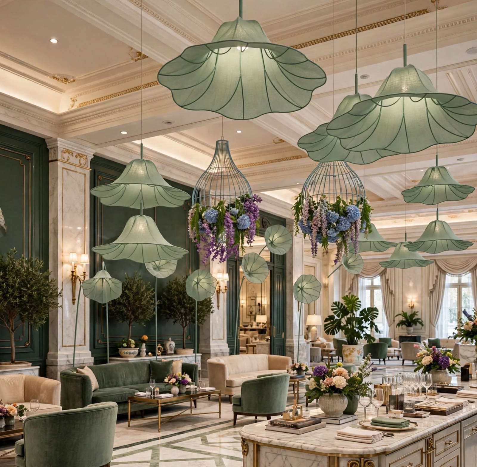 Lotus Petal Fabric Hanging Lights for Elegant Decoration