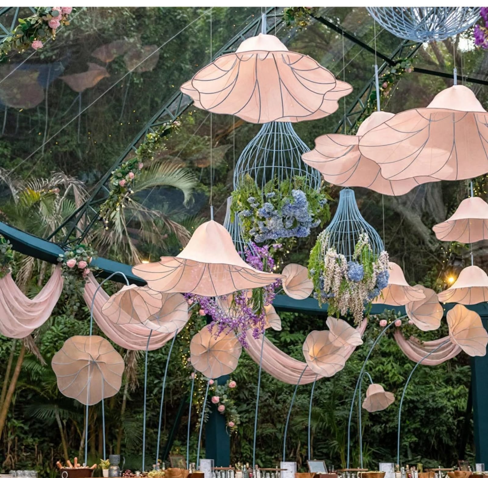 Lotus Petal Fabric Hanging Lights for Elegant Decoration