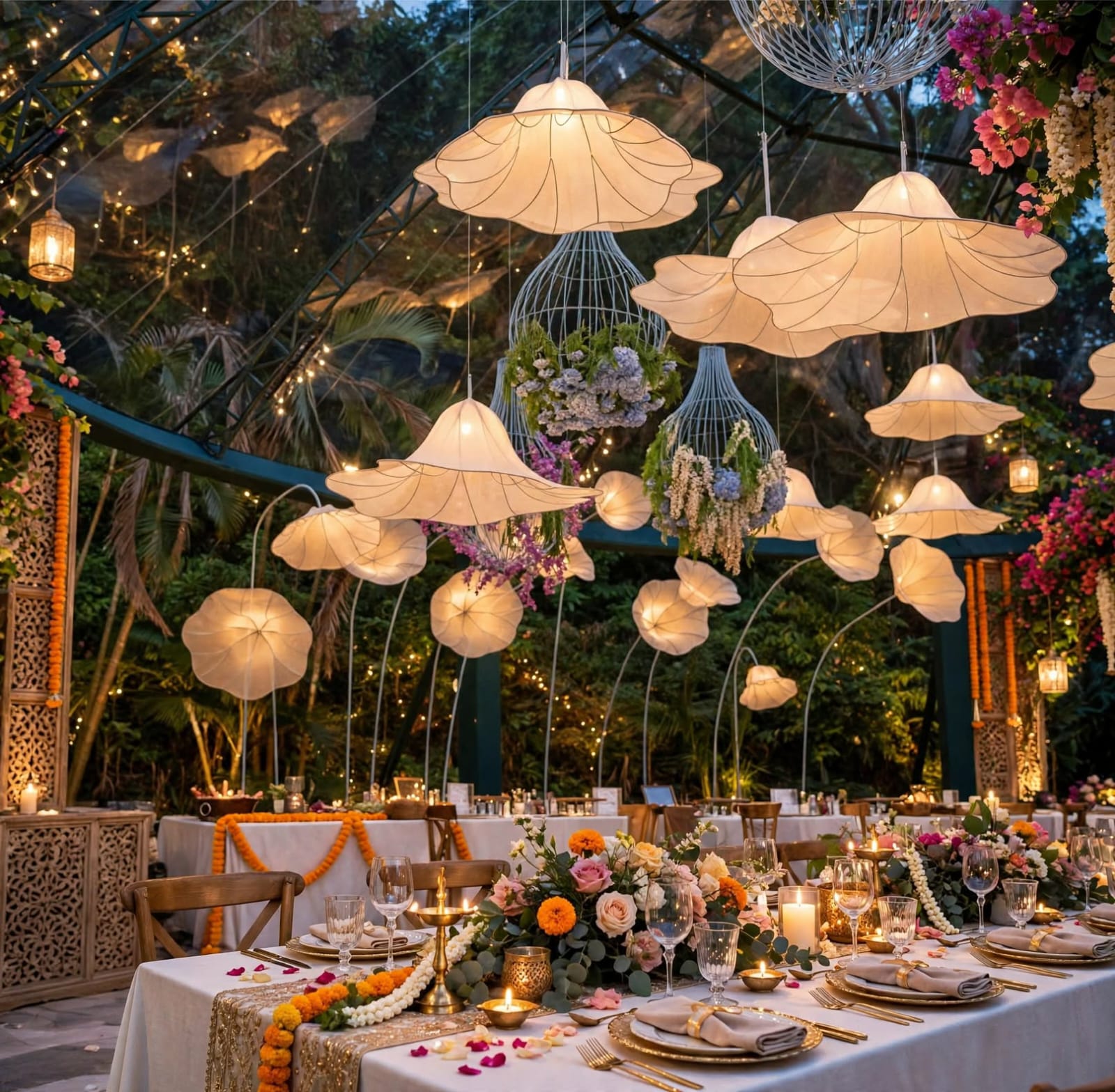 Lotus Petal Fabric Hanging Lights for Elegant Decoration