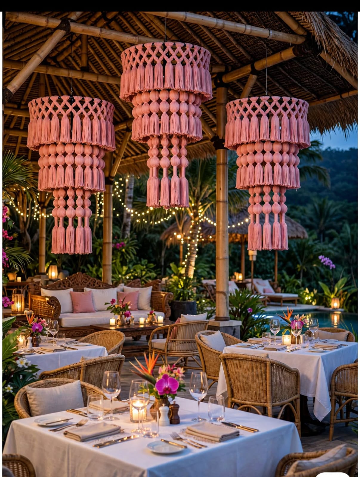 Pink Tassel Jhoomar Chandelier – Elegant 3 Layer Decoration